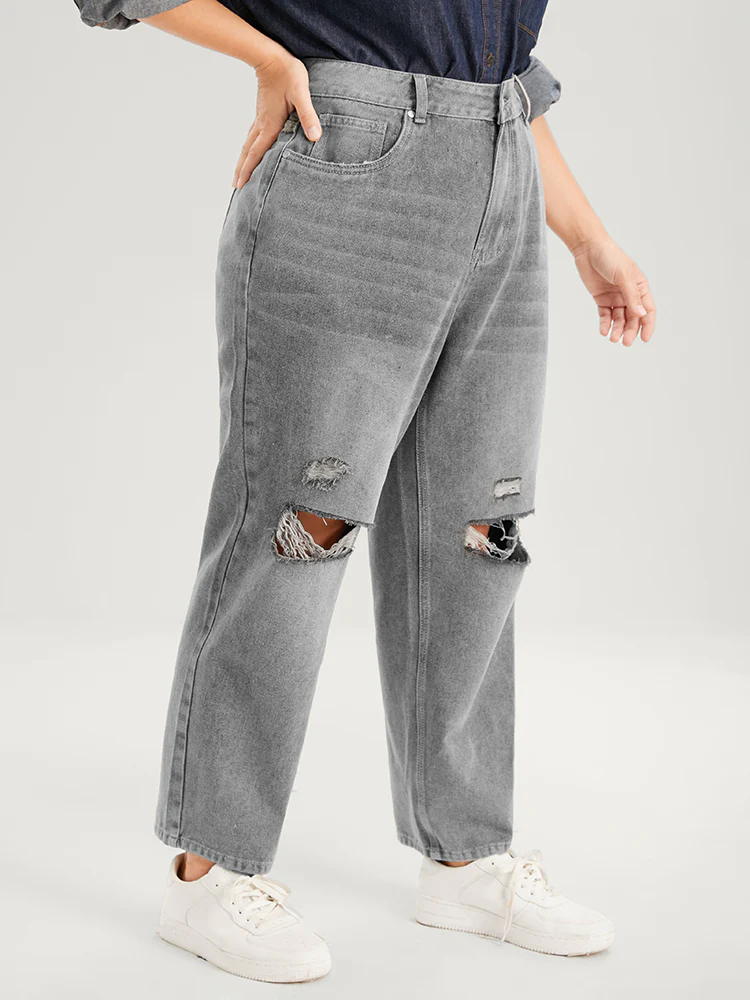 Boyfriend Wide Leg Non Stretchy High Rise Medium Wash Jeans - Image 4