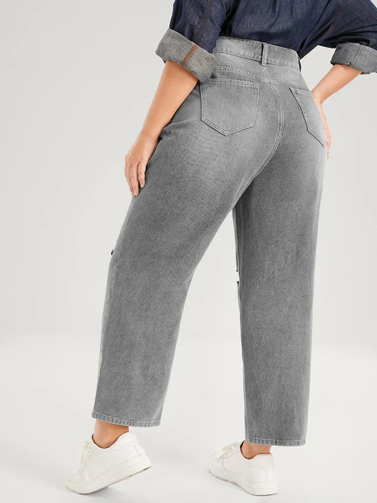 Boyfriend Wide Leg Non Stretchy High Rise Medium Wash Jeans - Image 5