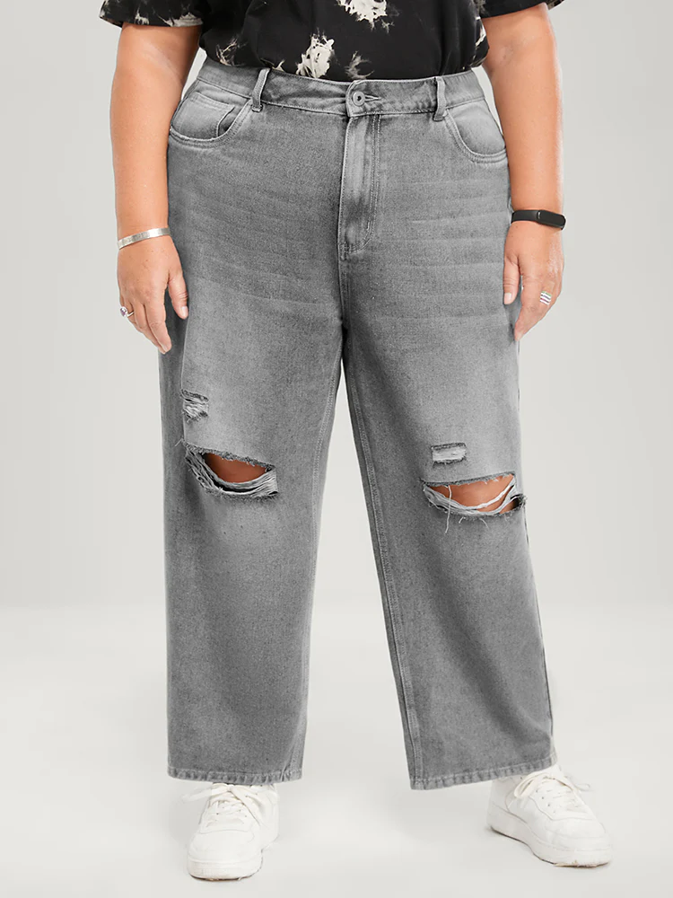 Boyfriend Wide Leg Non Stretchy High Rise Medium Wash Jeans - Image 8