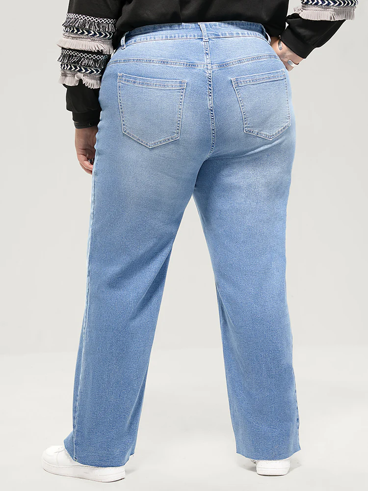 Boyfriend Wide Leg Slightly Stretchy High Rise Light Wash  Jeans - Image 10