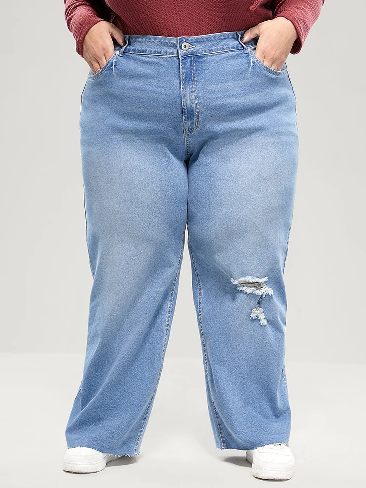 Boyfriend Wide Leg Slightly Stretchy High Rise Light Wash  Jeans - Image 11