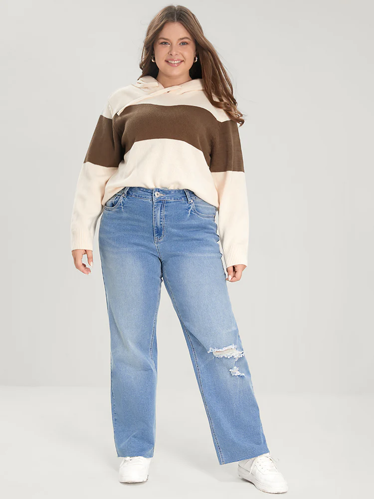 Boyfriend Wide Leg Slightly Stretchy High Rise Light Wash  Jeans - Image 2