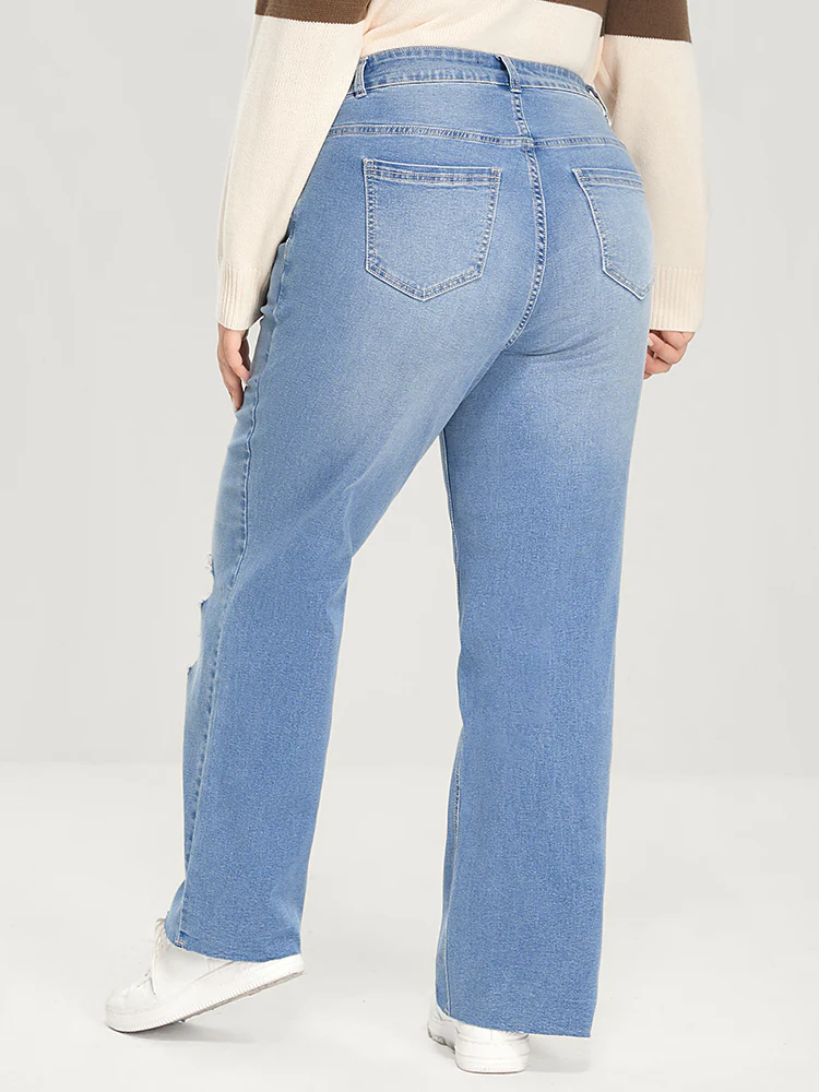 Boyfriend Wide Leg Slightly Stretchy High Rise Light Wash  Jeans - Image 3