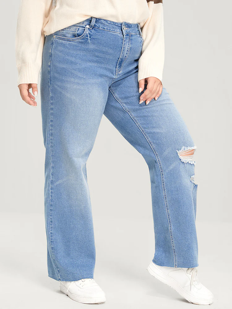 Boyfriend Wide Leg Slightly Stretchy High Rise Light Wash  Jeans - Image 5