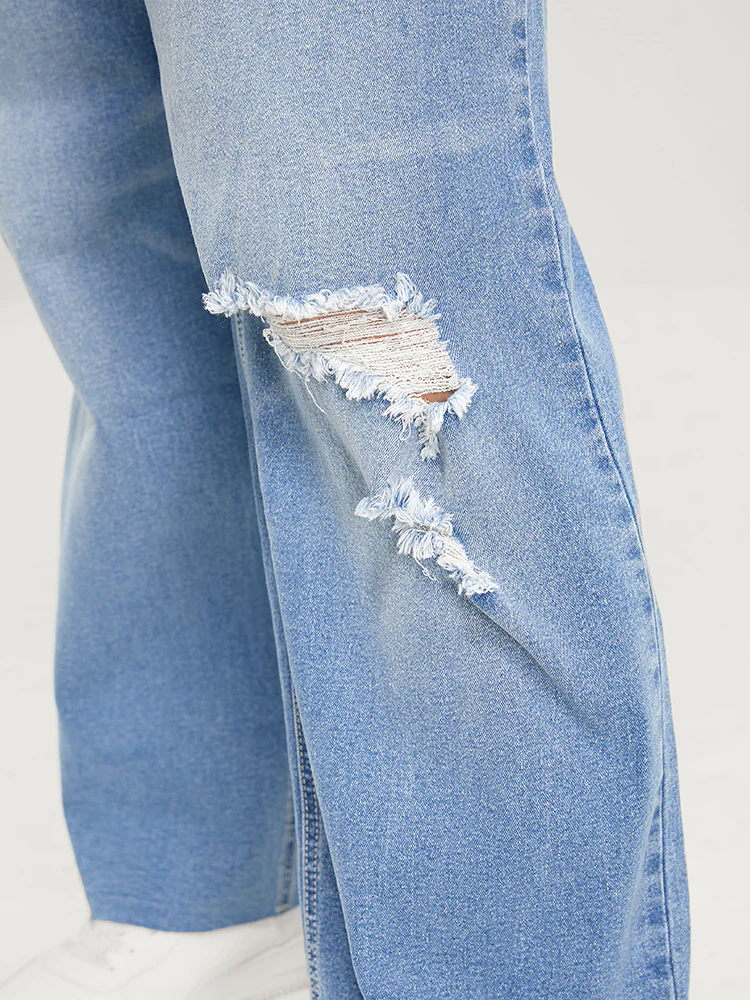 Boyfriend Wide Leg Slightly Stretchy High Rise Light Wash  Jeans - Image 8