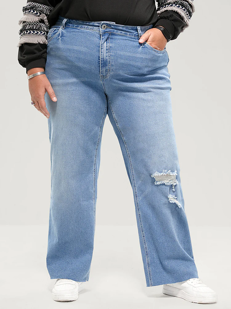Boyfriend Wide Leg Slightly Stretchy High Rise Light Wash  Jeans - Image 9