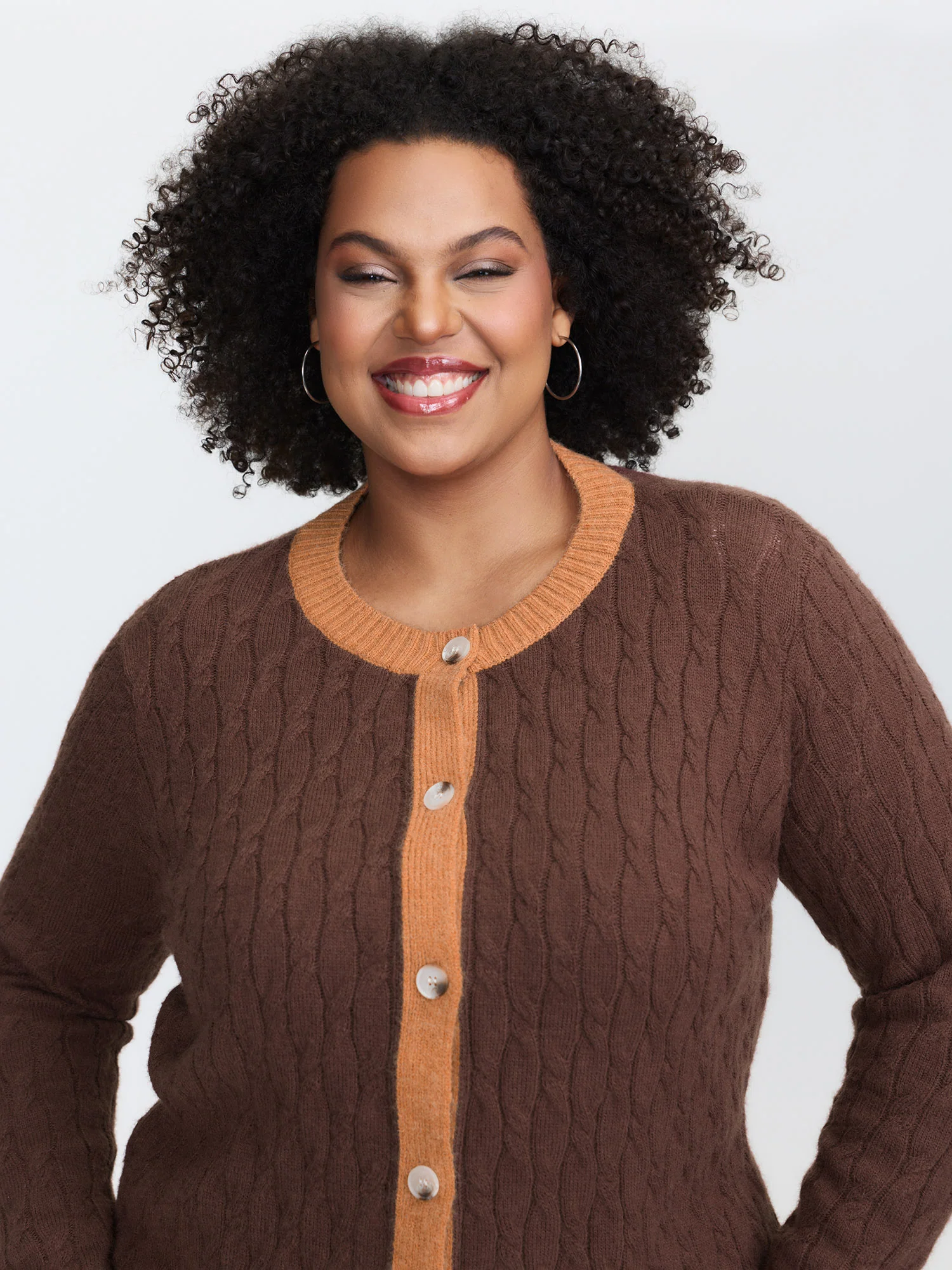 Braided Color Contrast Button Knit Cardigan - Image 2