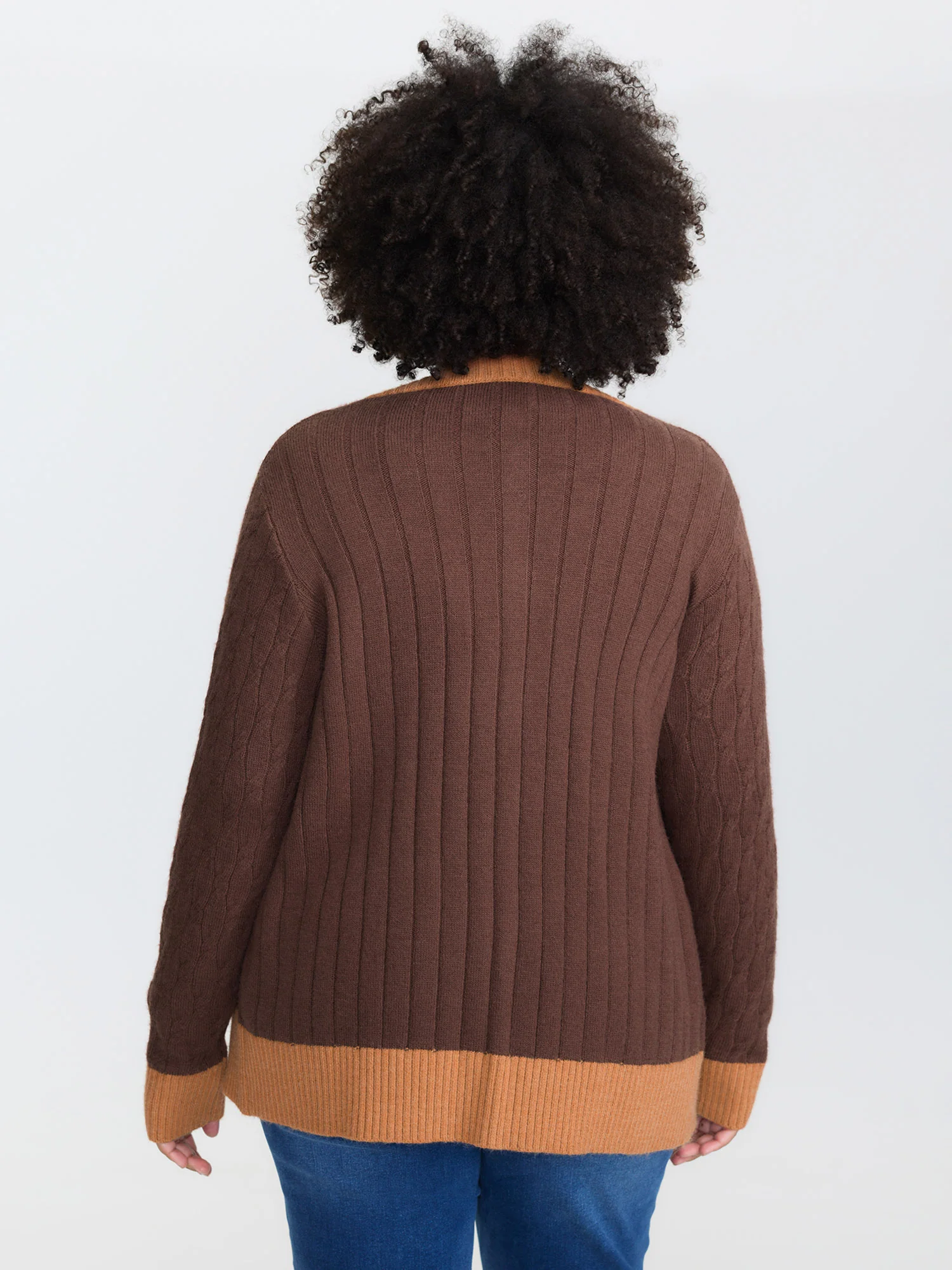 Braided Color Contrast Button Knit Cardigan - Image 4