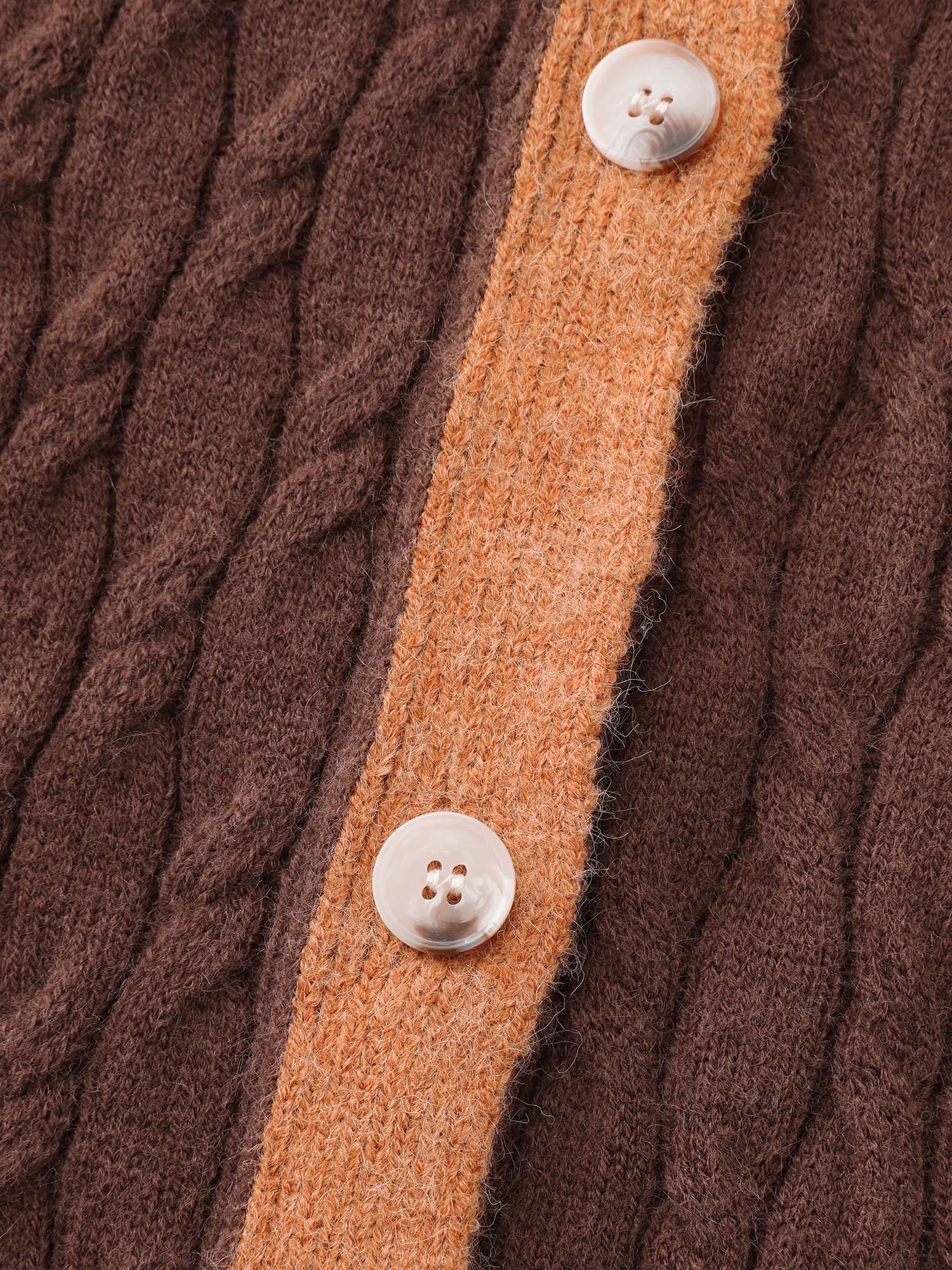 Braided Color Contrast Button Knit Cardigan - Image 5