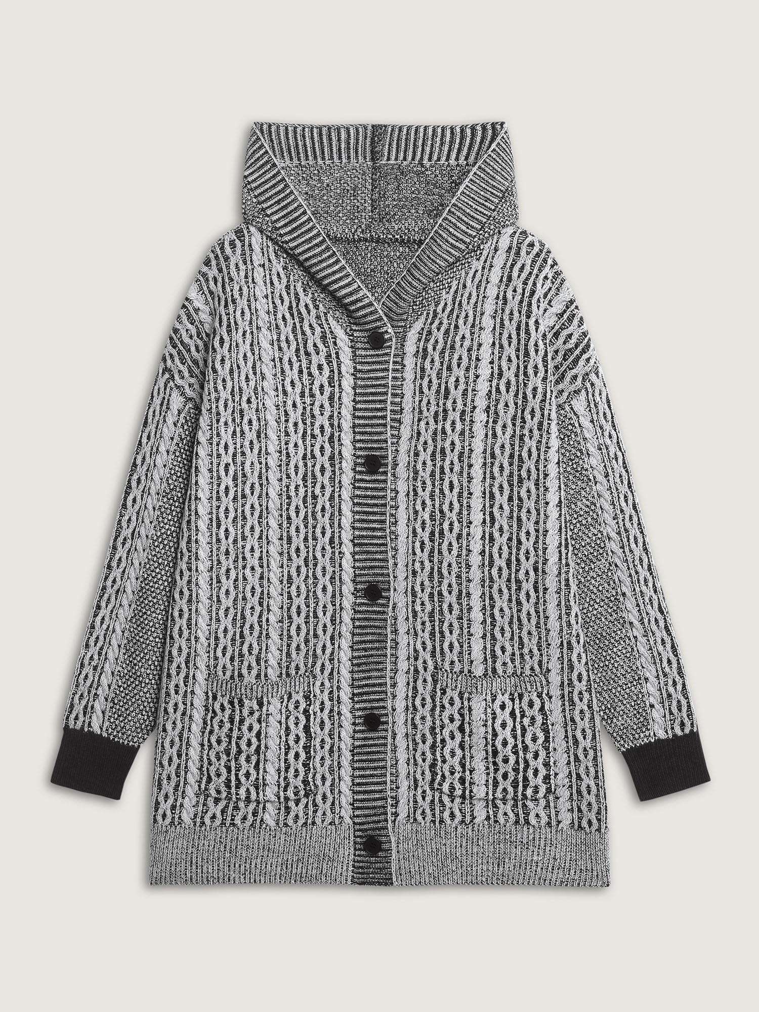 Braided Texture Button Stretchy Pockets Knit Cardigan - Image 8