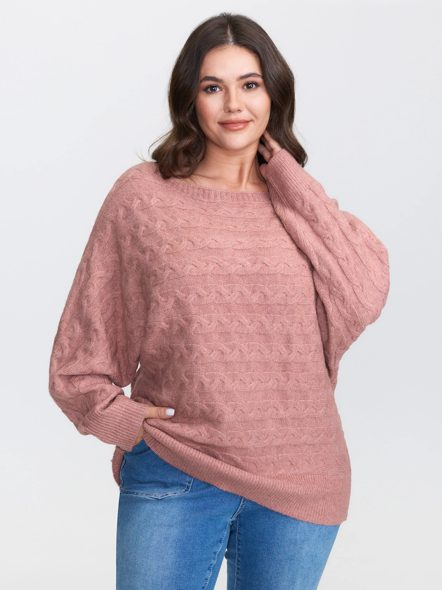 Braided Texture Dolman Sleeve Pullover - Image 2