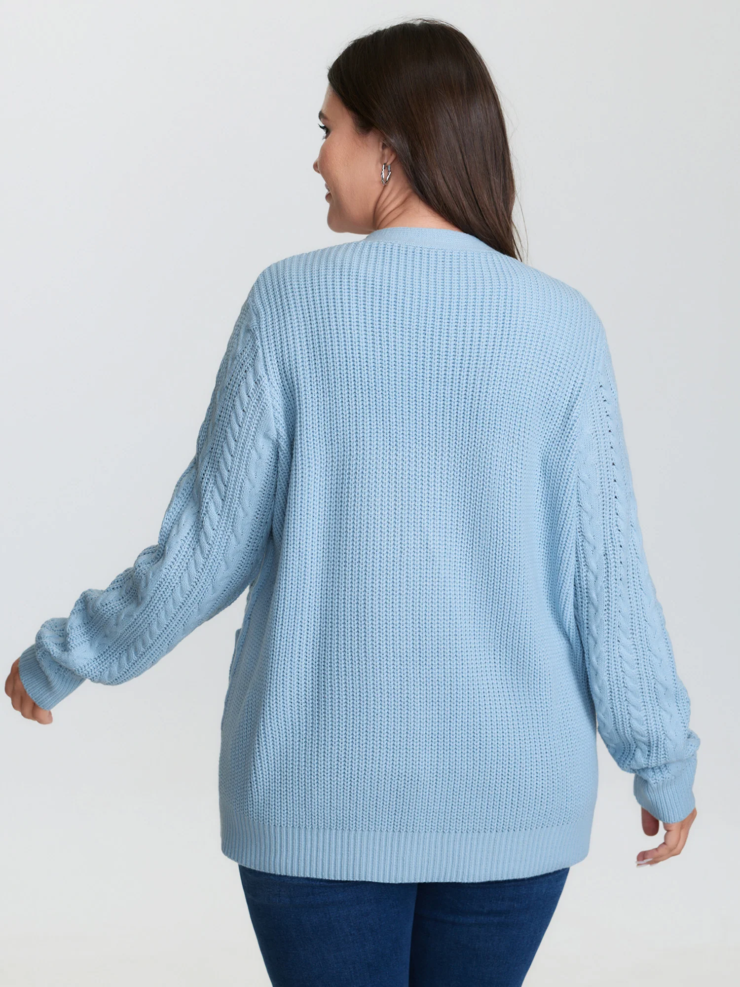 Braided Texture Floral Embroidery Knit Cardigan - Image 4