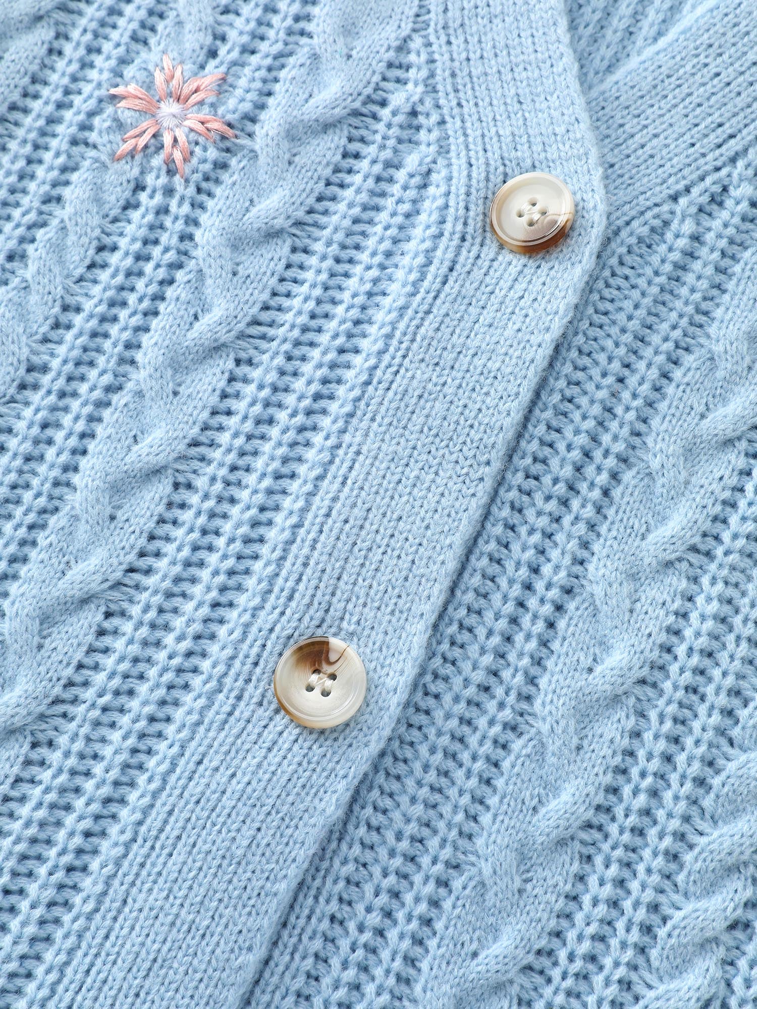 Braided Texture Floral Embroidery Knit Cardigan - Image 5