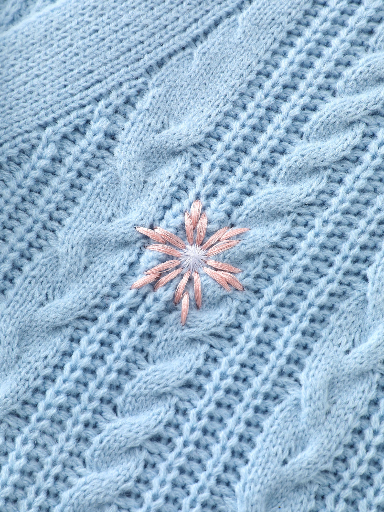 Braided Texture Floral Embroidery Knit Cardigan - Image 6