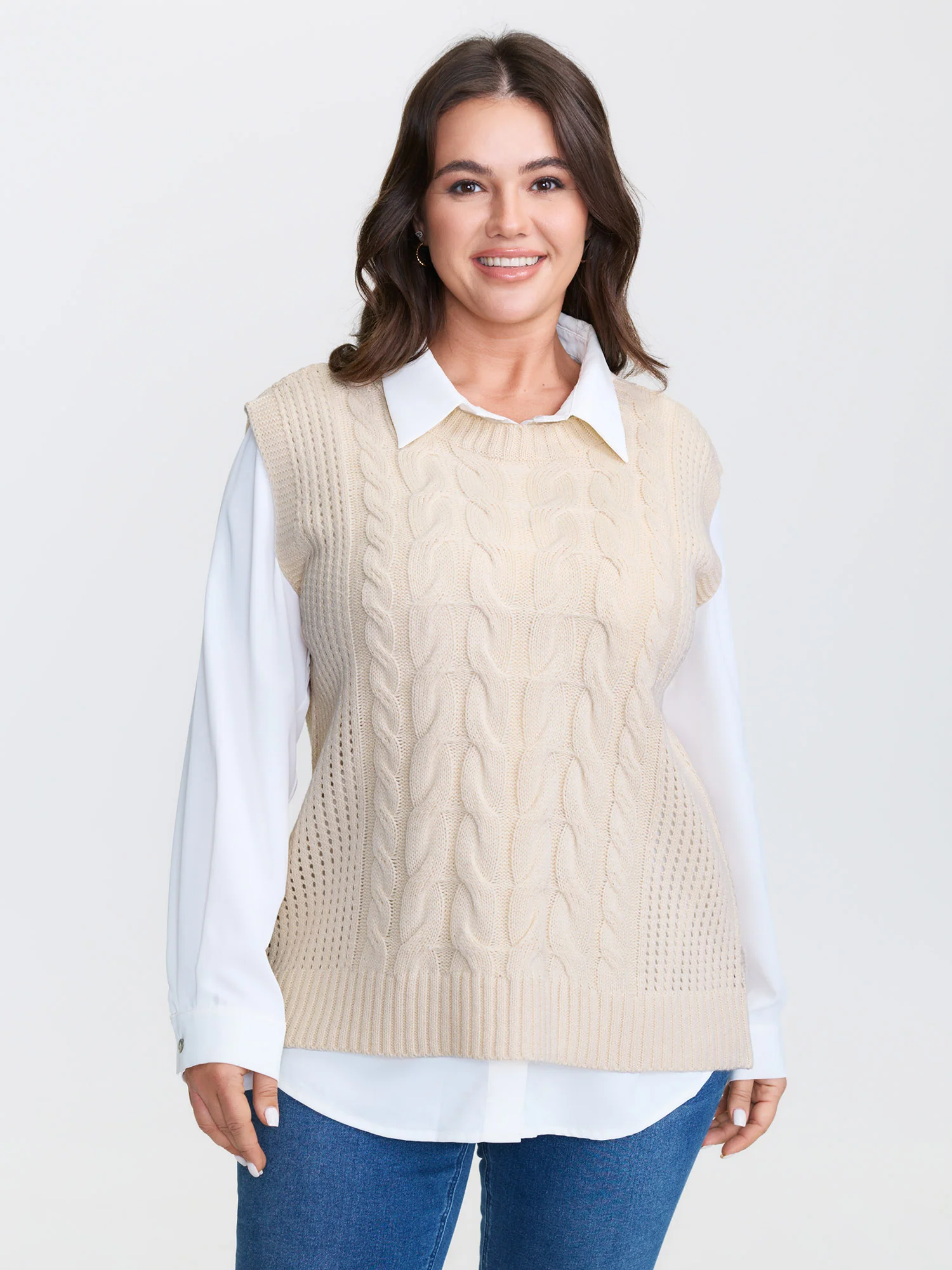 Braided Texture Ribbed Hem Sleeveless Pullover - Image 2