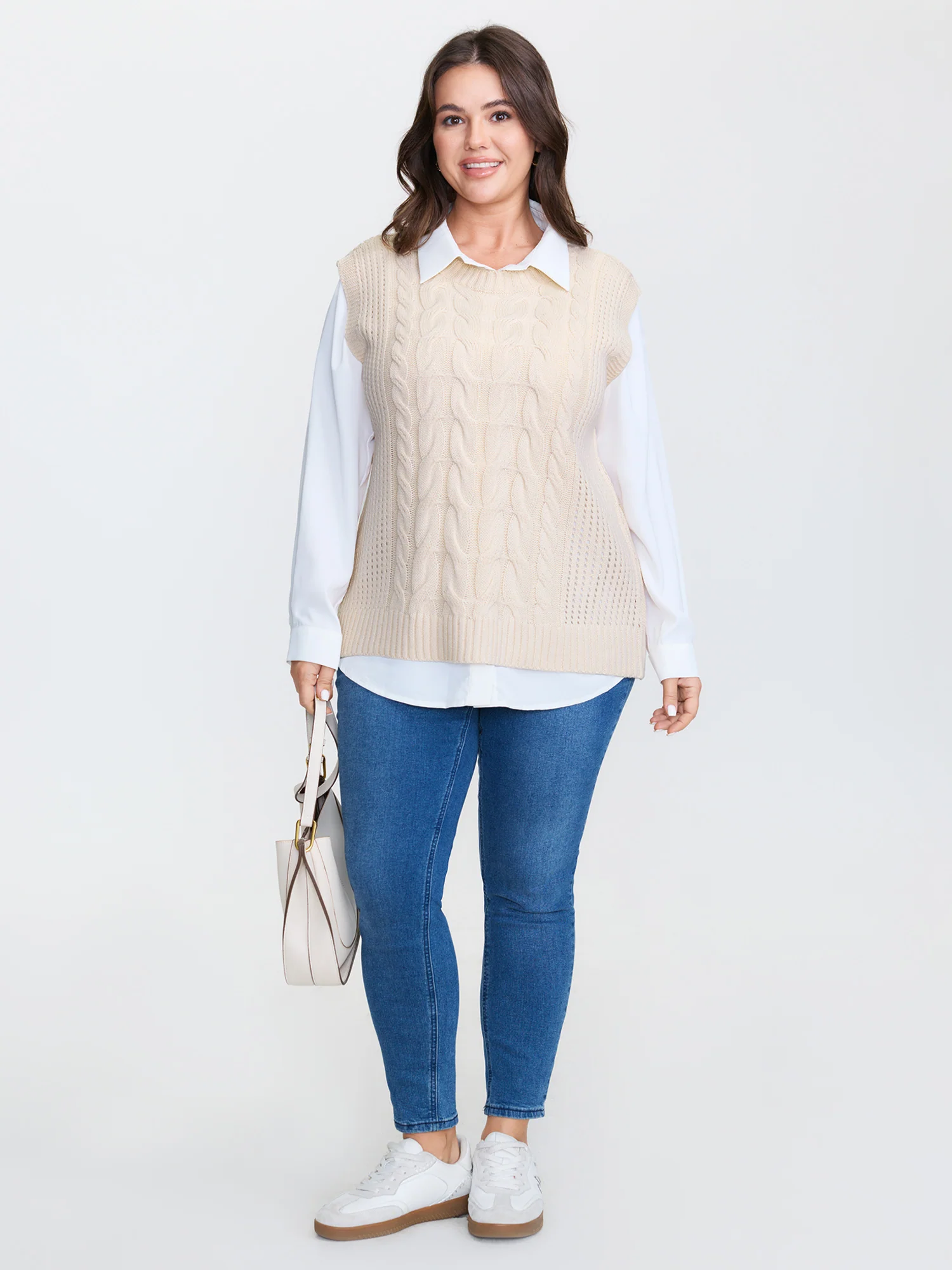 Braided Texture Ribbed Hem Sleeveless Pullover - Image 3