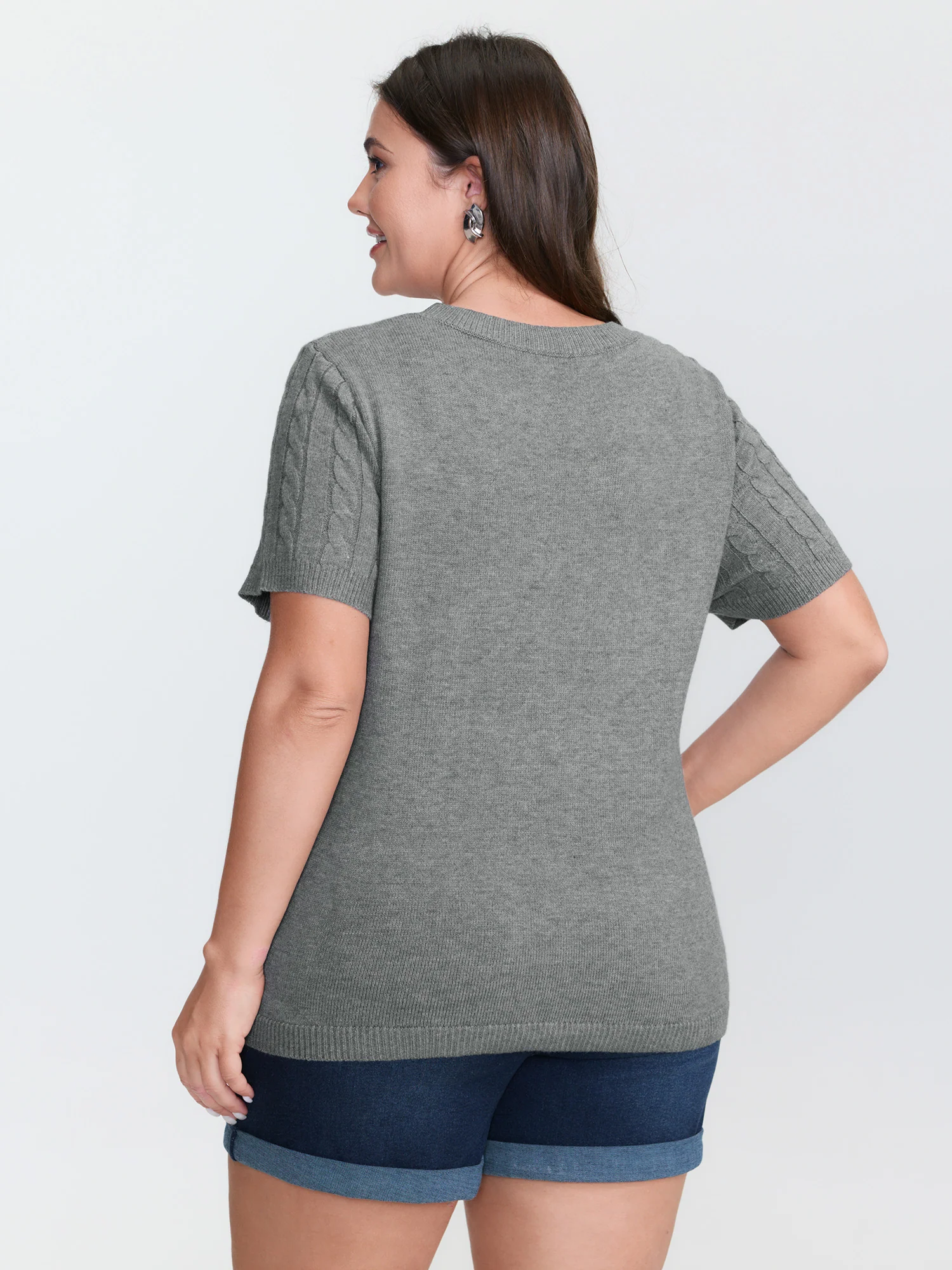 Braided Texture Round Neck Pullover - Image 4