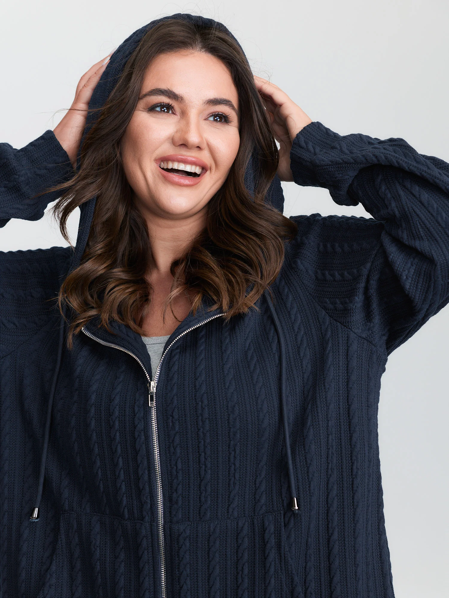 Braided Texture Zipper Hoodie - Image 2