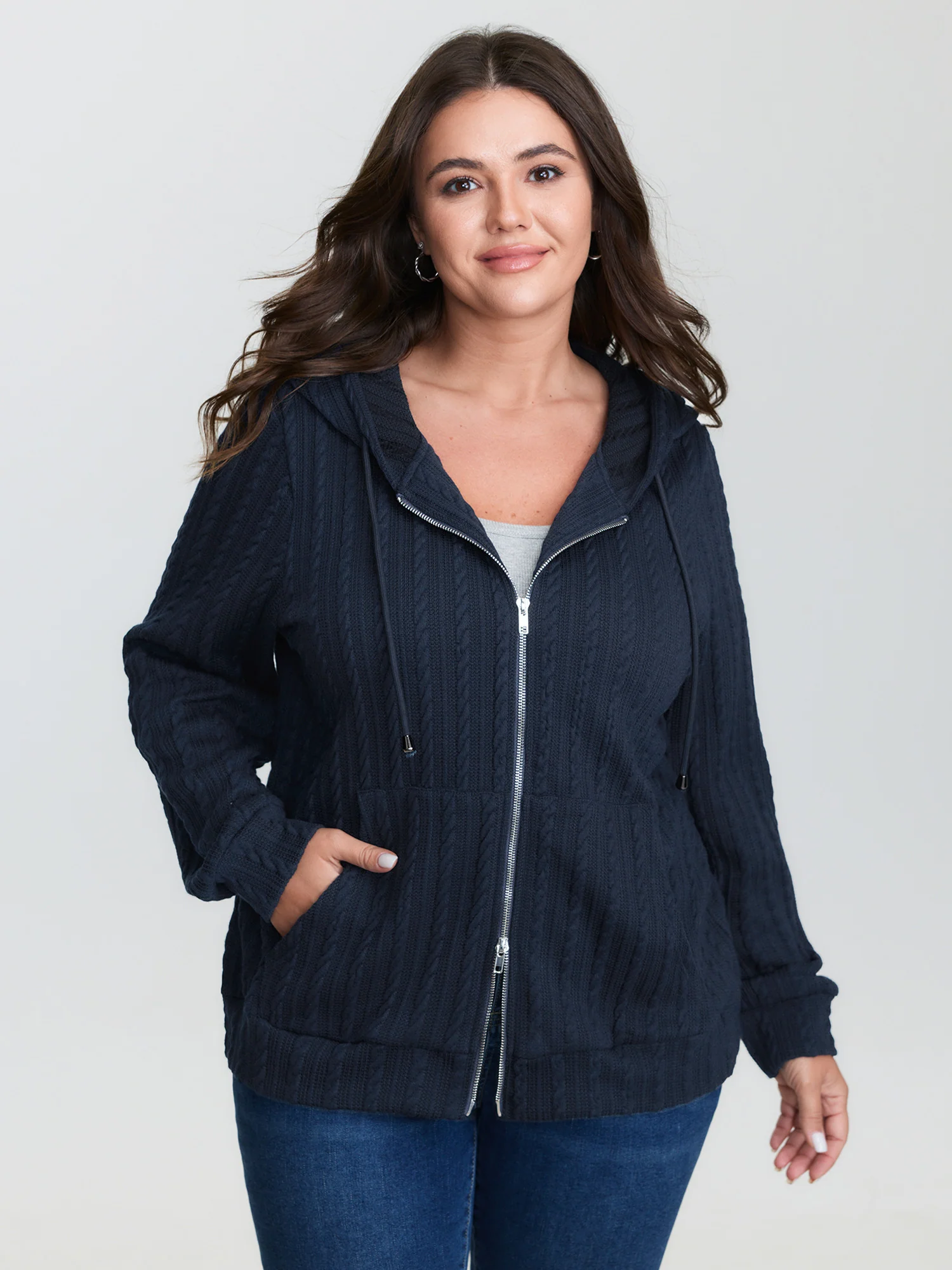 Braided Texture Zipper Hoodie - Image 4