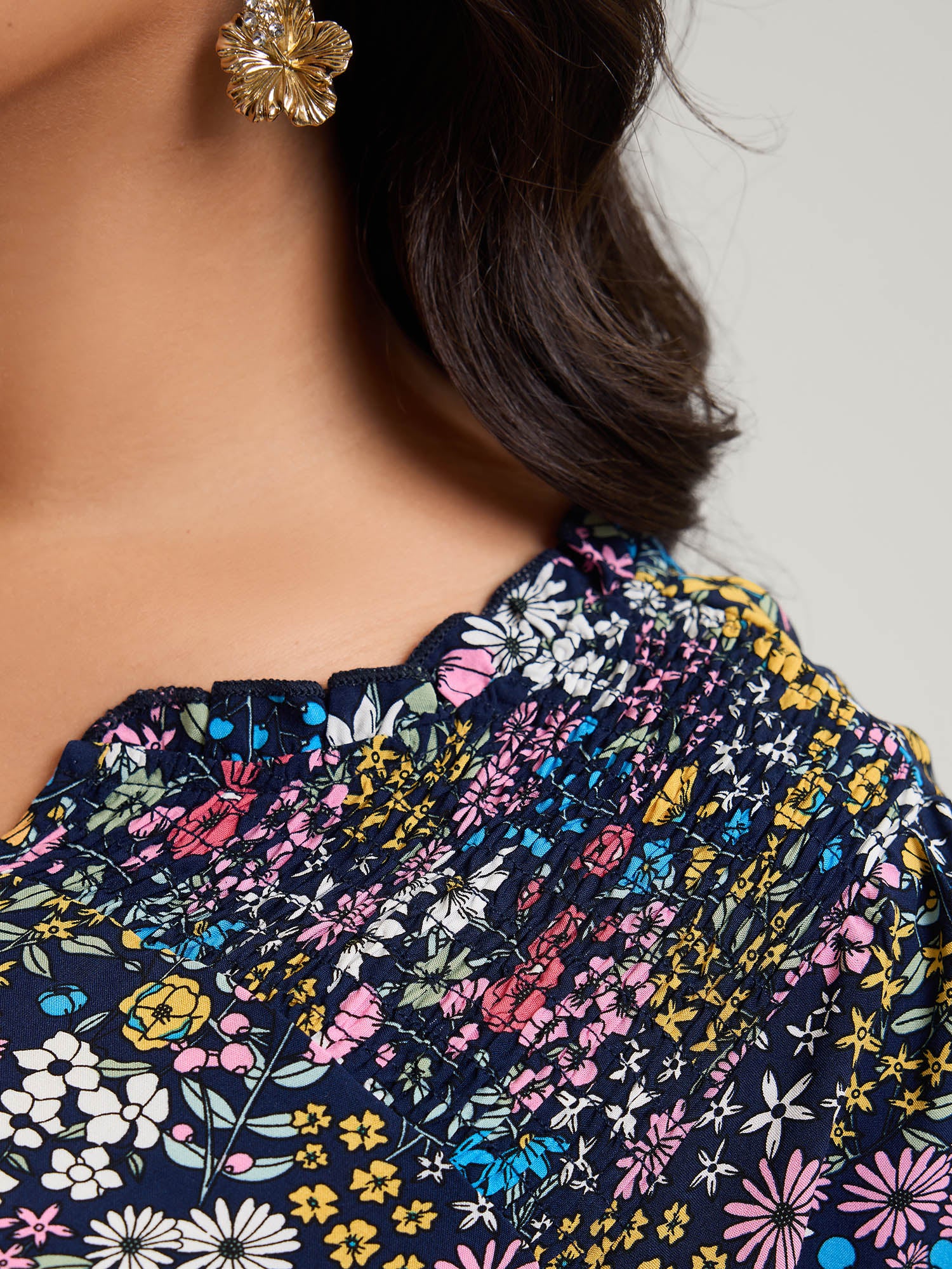 Branch Chrysanthemum Shirred Midi Dress - Image 2