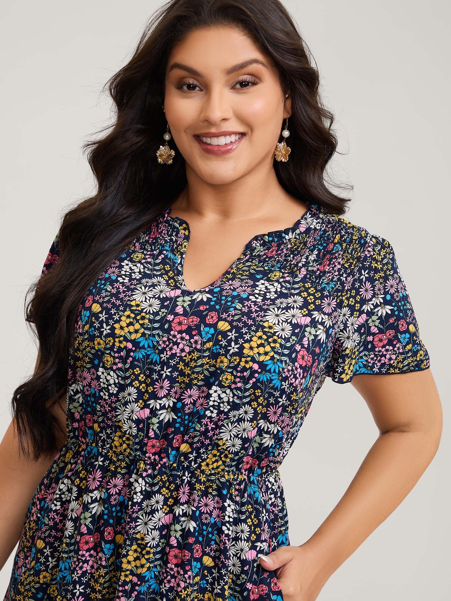 Branch Chrysanthemum Shirred Midi Dress - Image 3