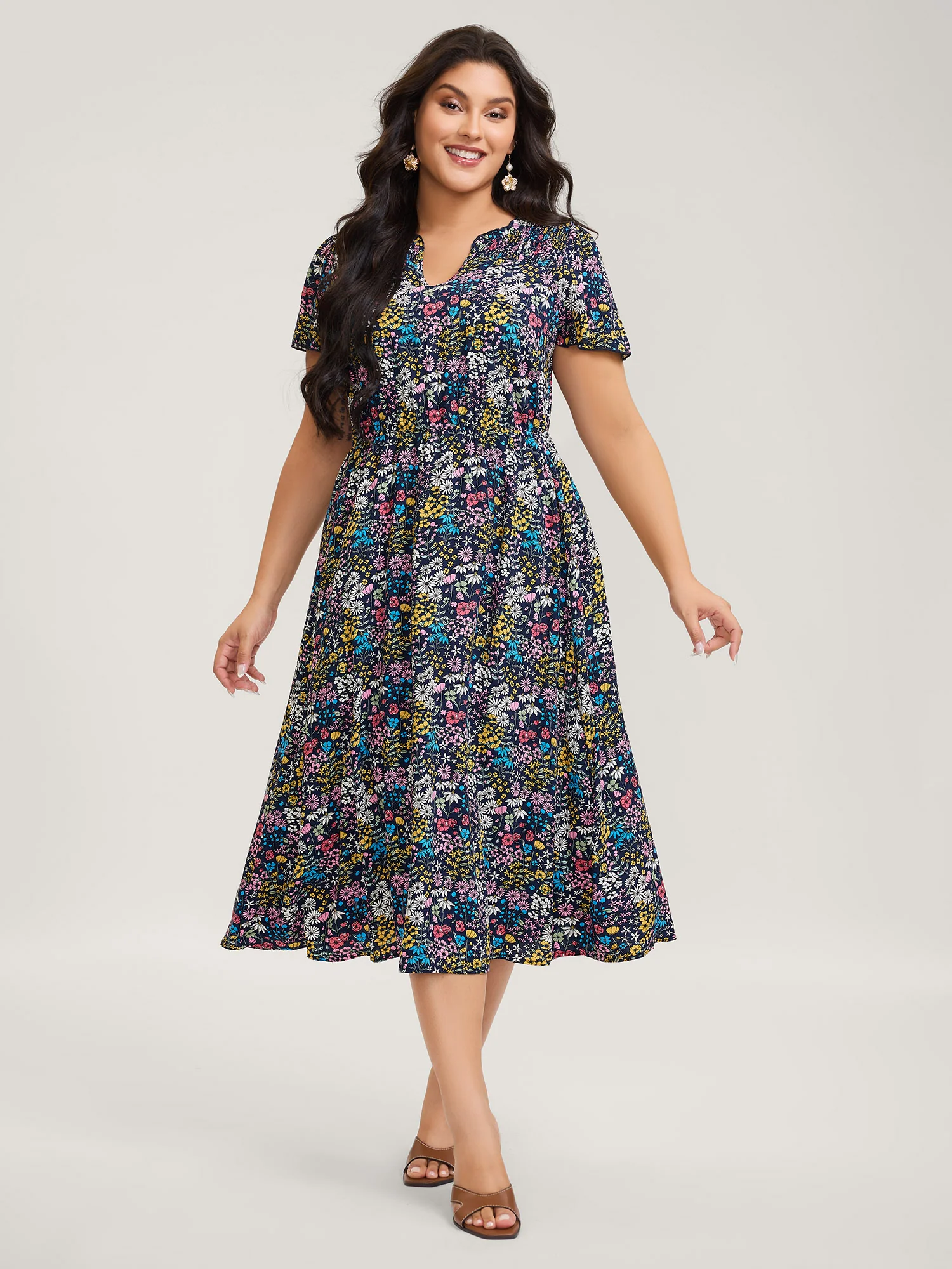 Branch Chrysanthemum Shirred Midi Dress - Image 4