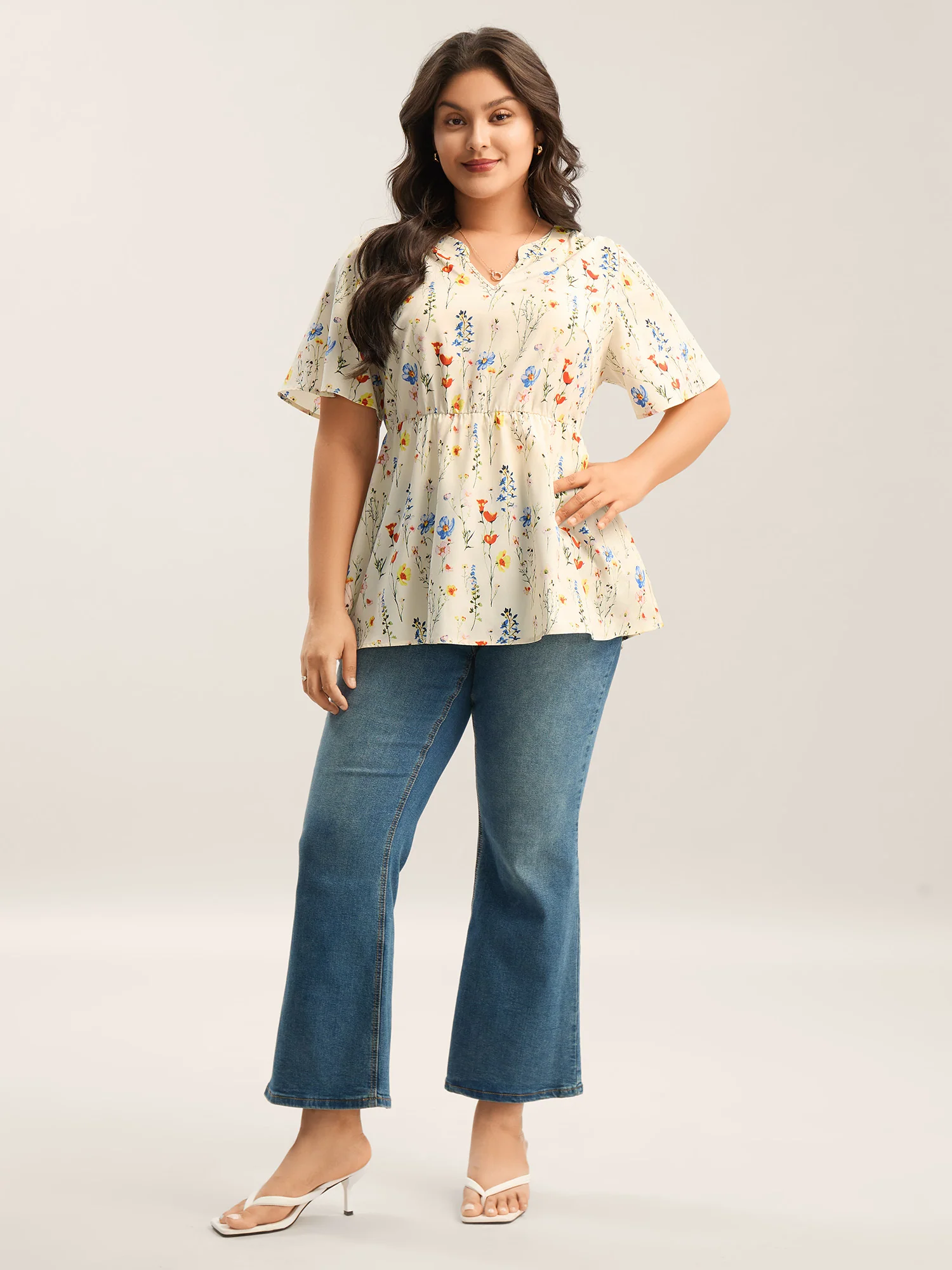 Branch Floral Print Notched Collar Blouse - Image 3