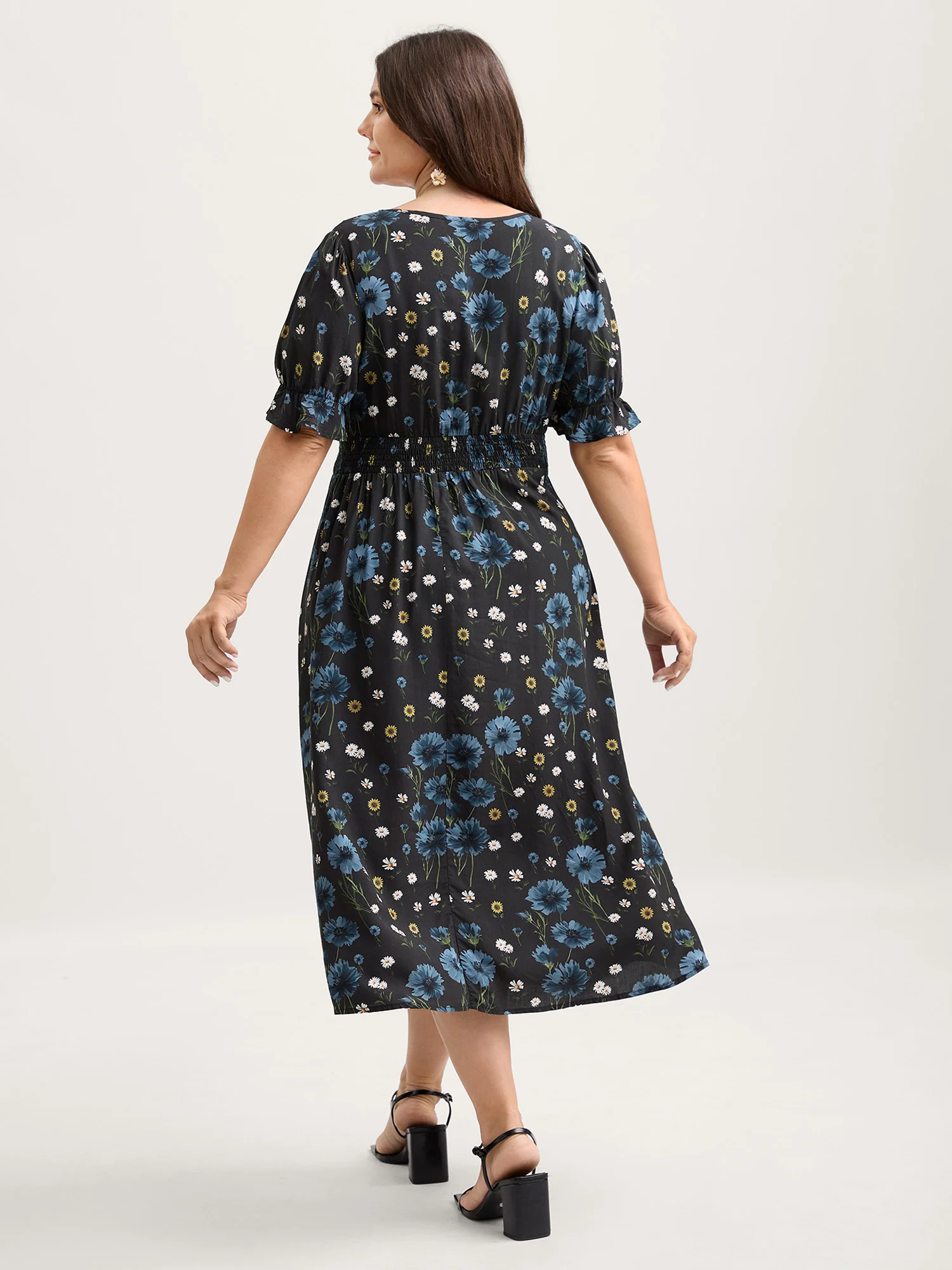 Branch Flower Print Split Pockets Midi Dress - Image 4