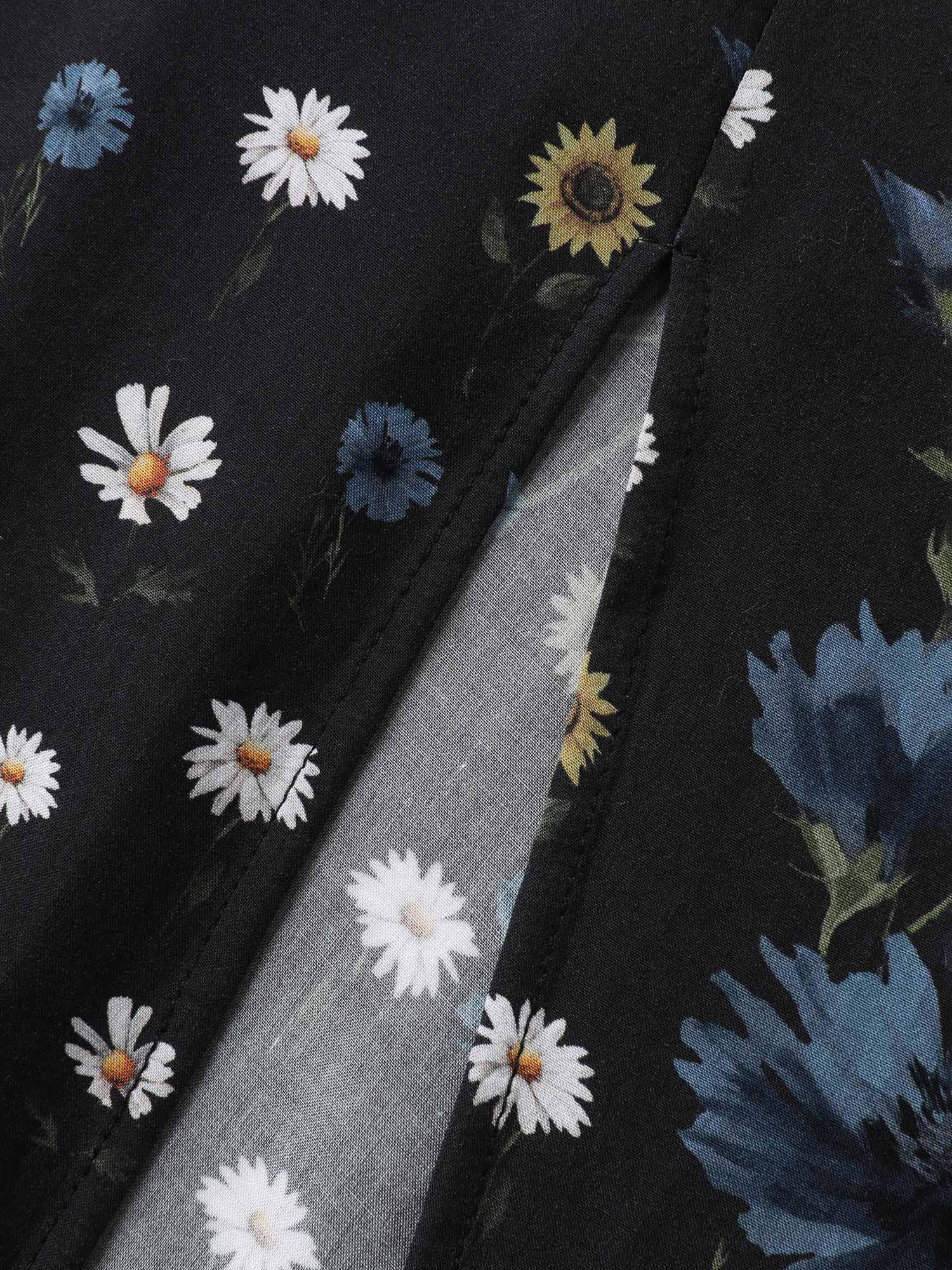 Branch Flower Print Split Pockets Midi Dress - Image 6