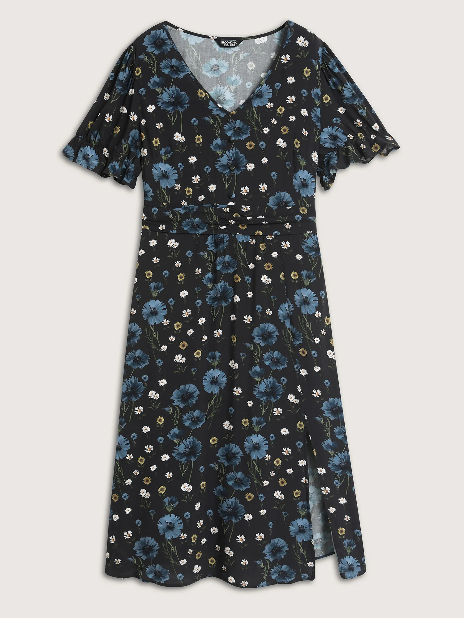 Branch Flower Print Split Pockets Midi Dress - Image 7