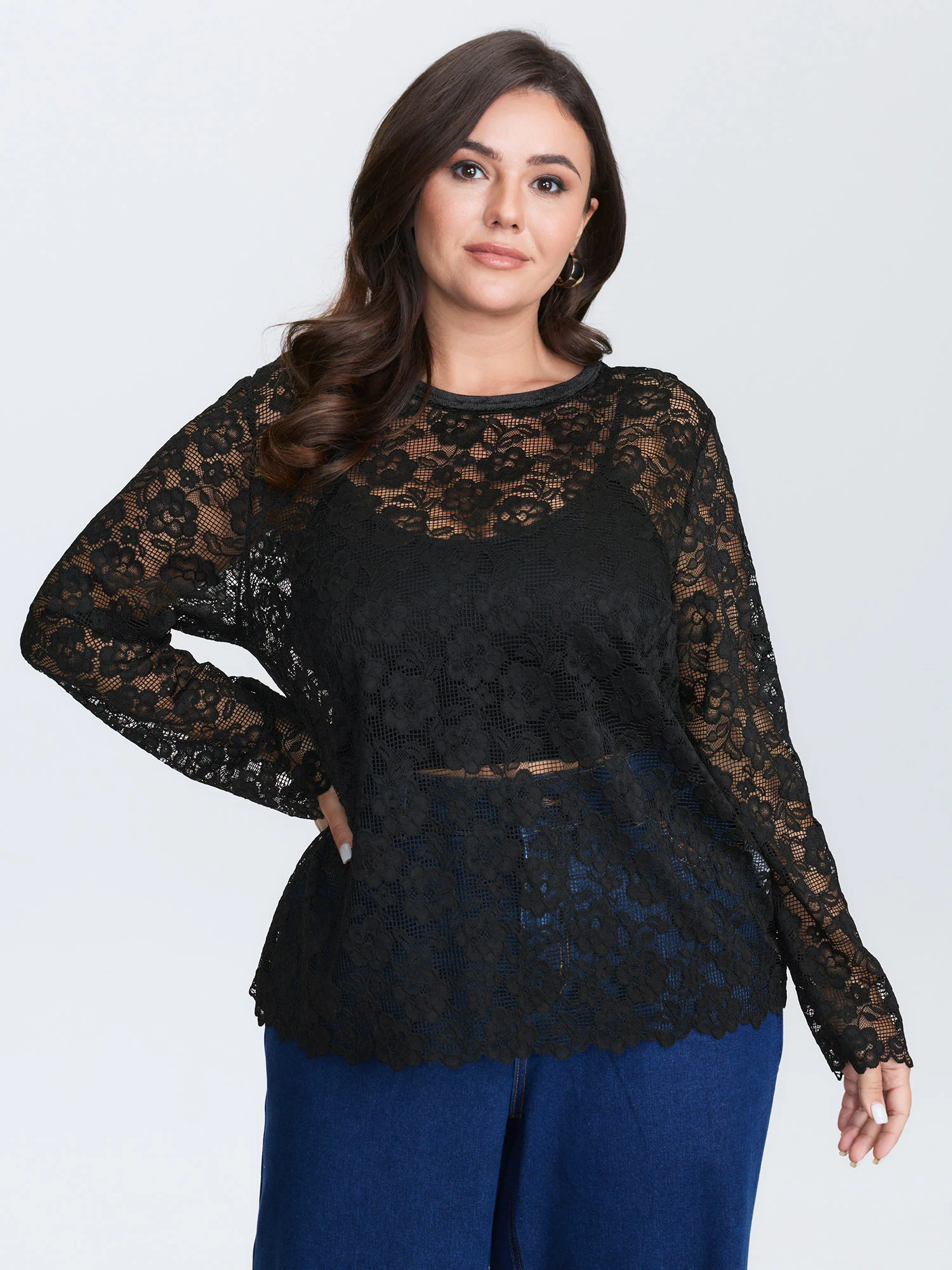 Breathable Lace Button Back Sheer Blouse - Image 2