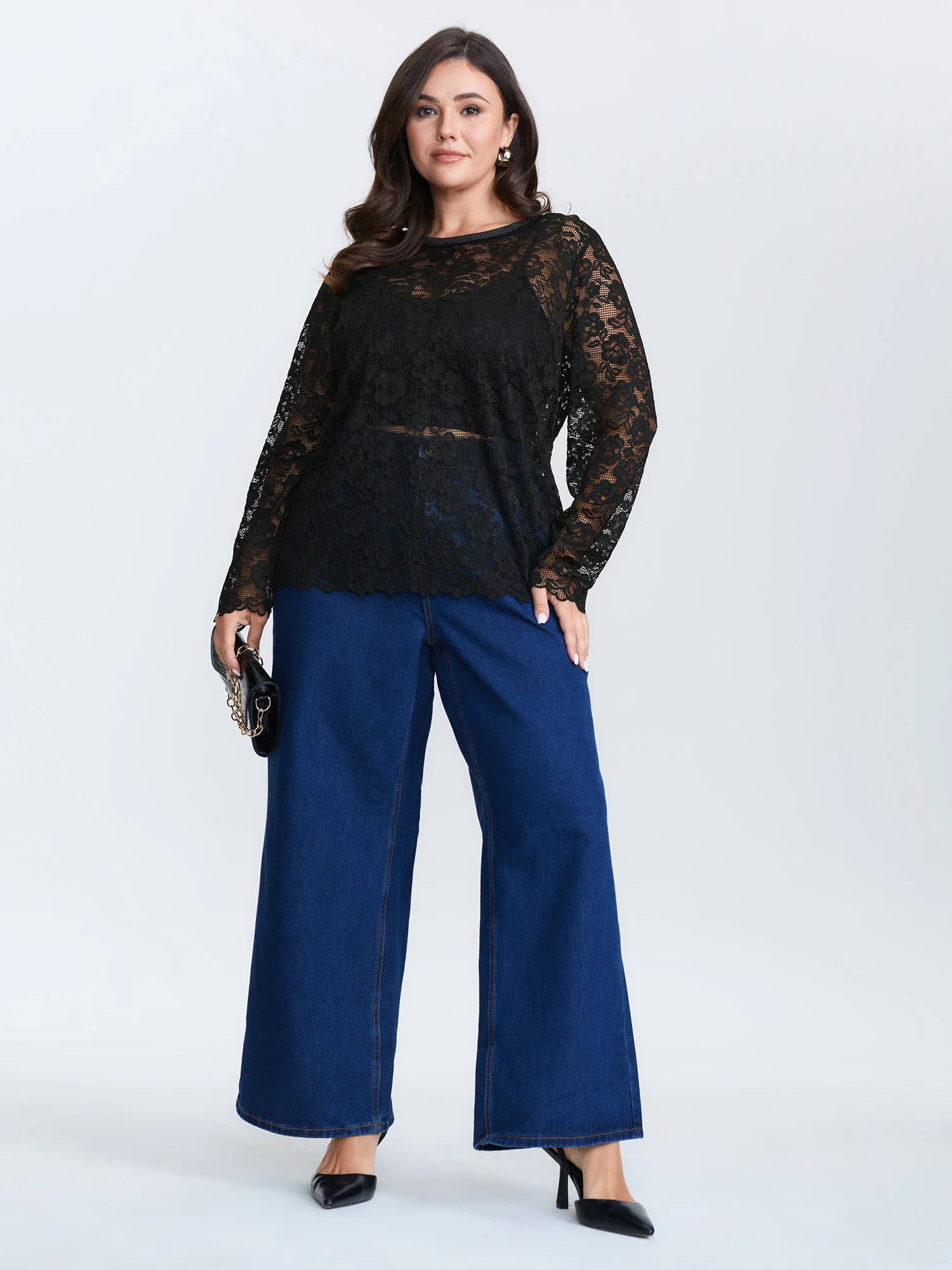 Breathable Lace Button Back Sheer Blouse - Image 3