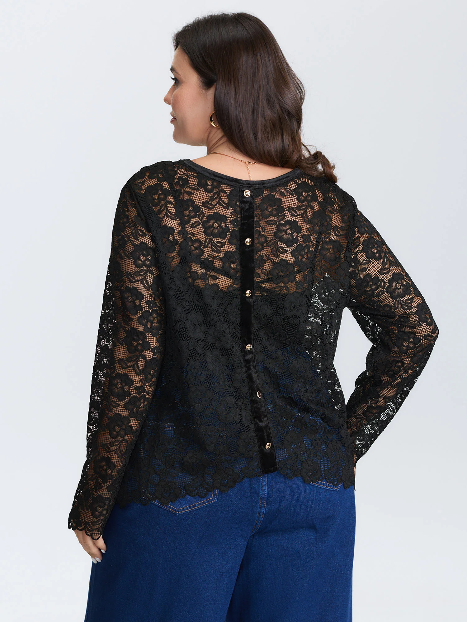 Breathable Lace Button Back Sheer Blouse - Image 5
