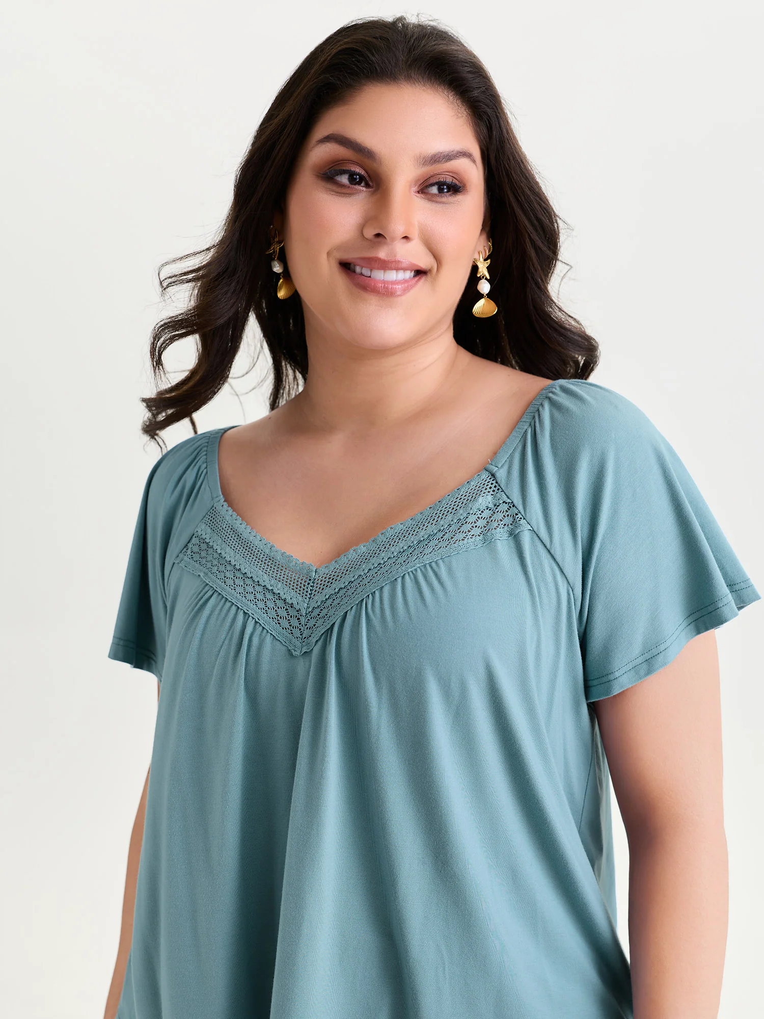 Breathable Lace Neckline Relaxed-Fit Top - Image 2