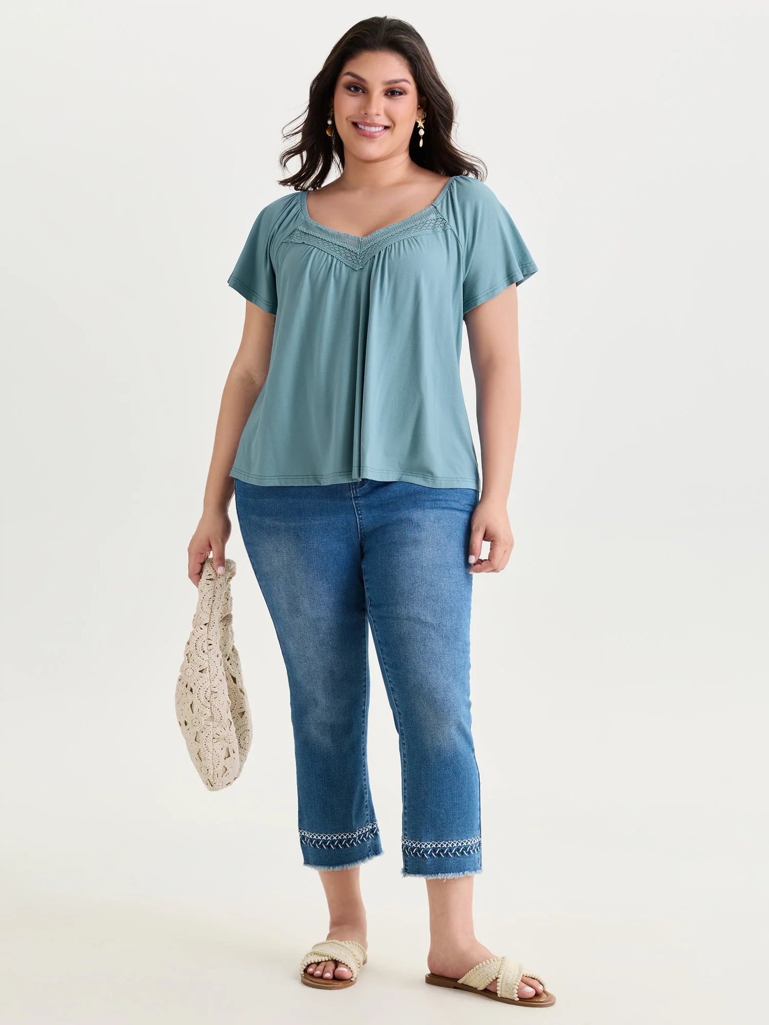 Breathable Lace Neckline Relaxed-Fit Top - Image 3