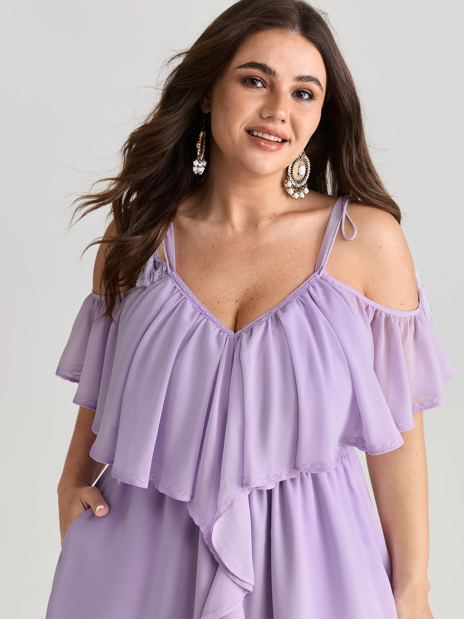 Breathable Lace Trim Ruffled Maxi Dress - Image 2