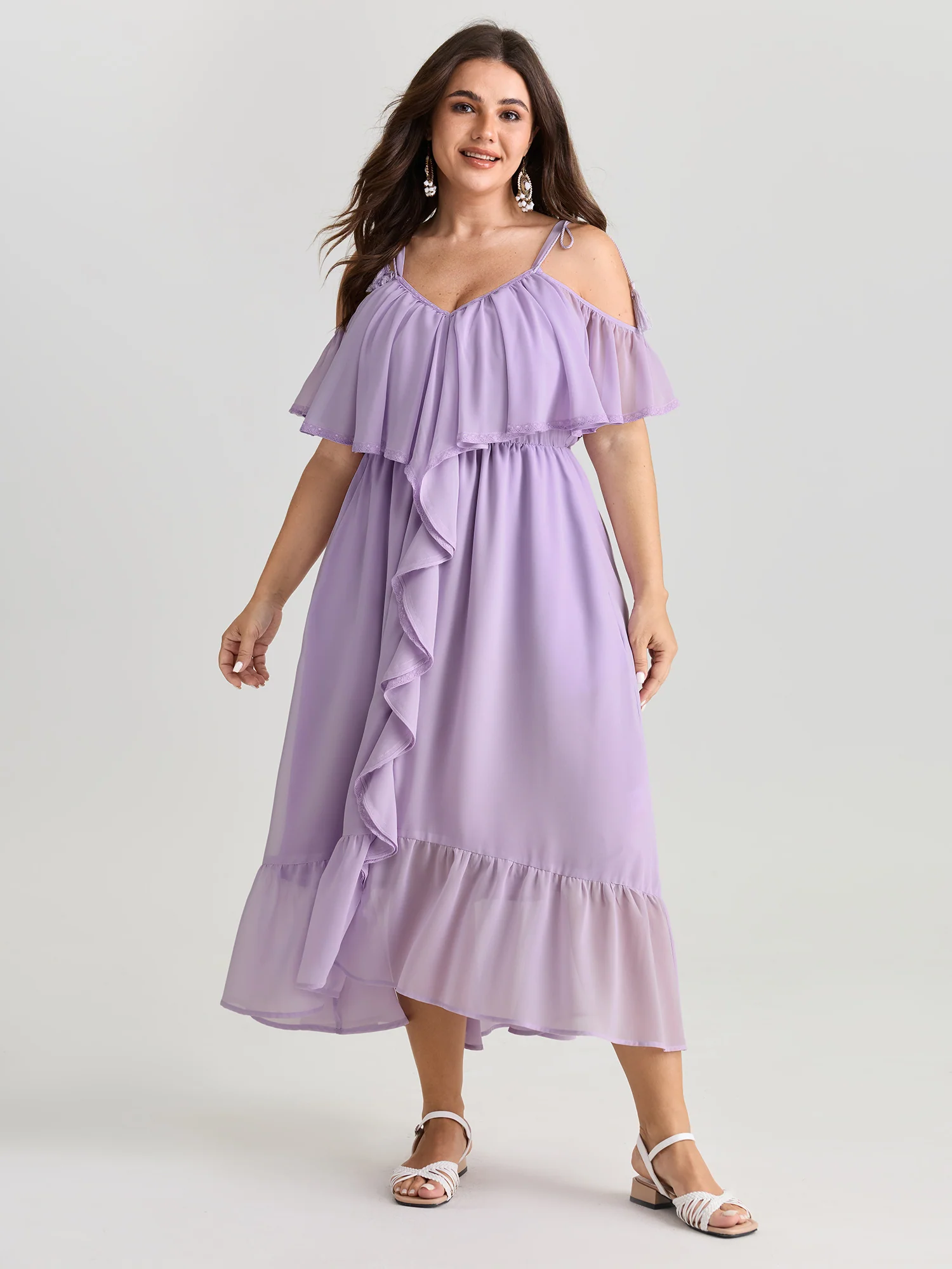 Breathable Lace Trim Ruffled Maxi Dress - Image 3