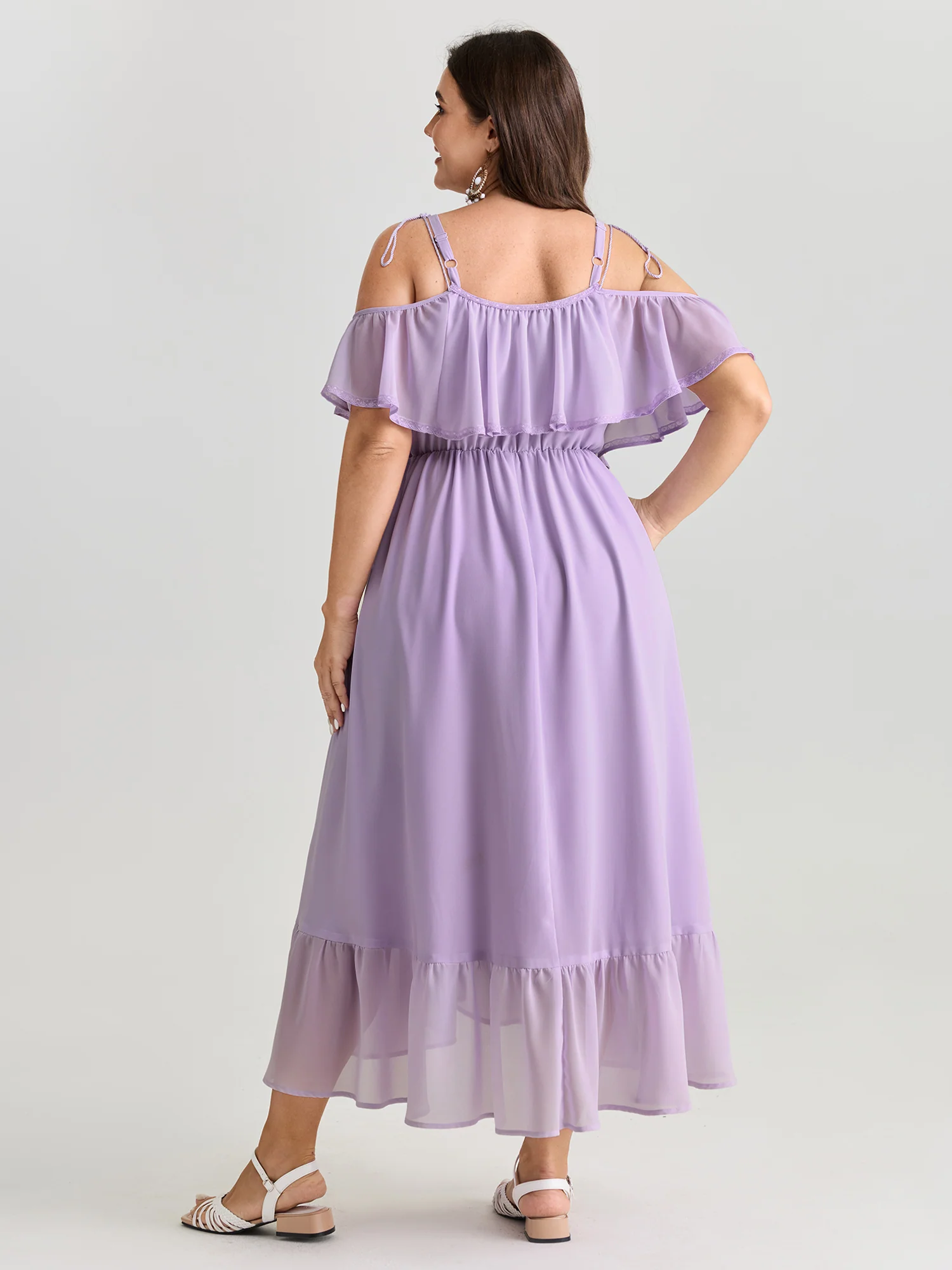 Breathable Lace Trim Ruffled Maxi Dress - Image 4