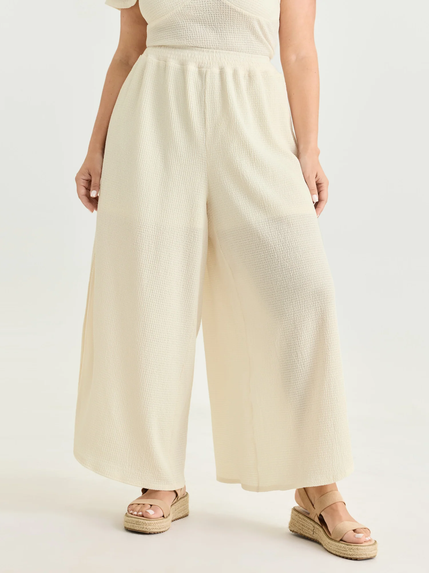 Breathable Textured Sheer Flowy Pants - Image 2