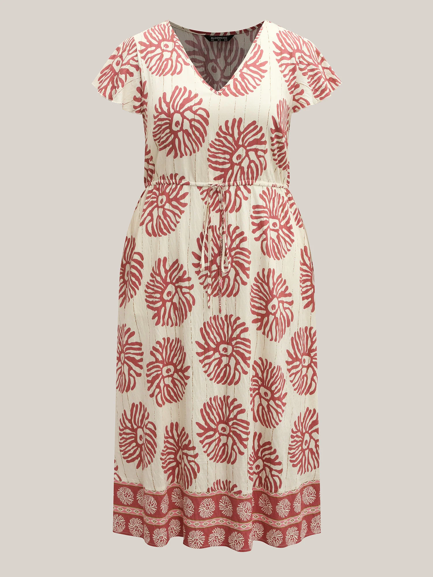 Breezy Boho Print Drawstring Waist Midi Dress - Image 5