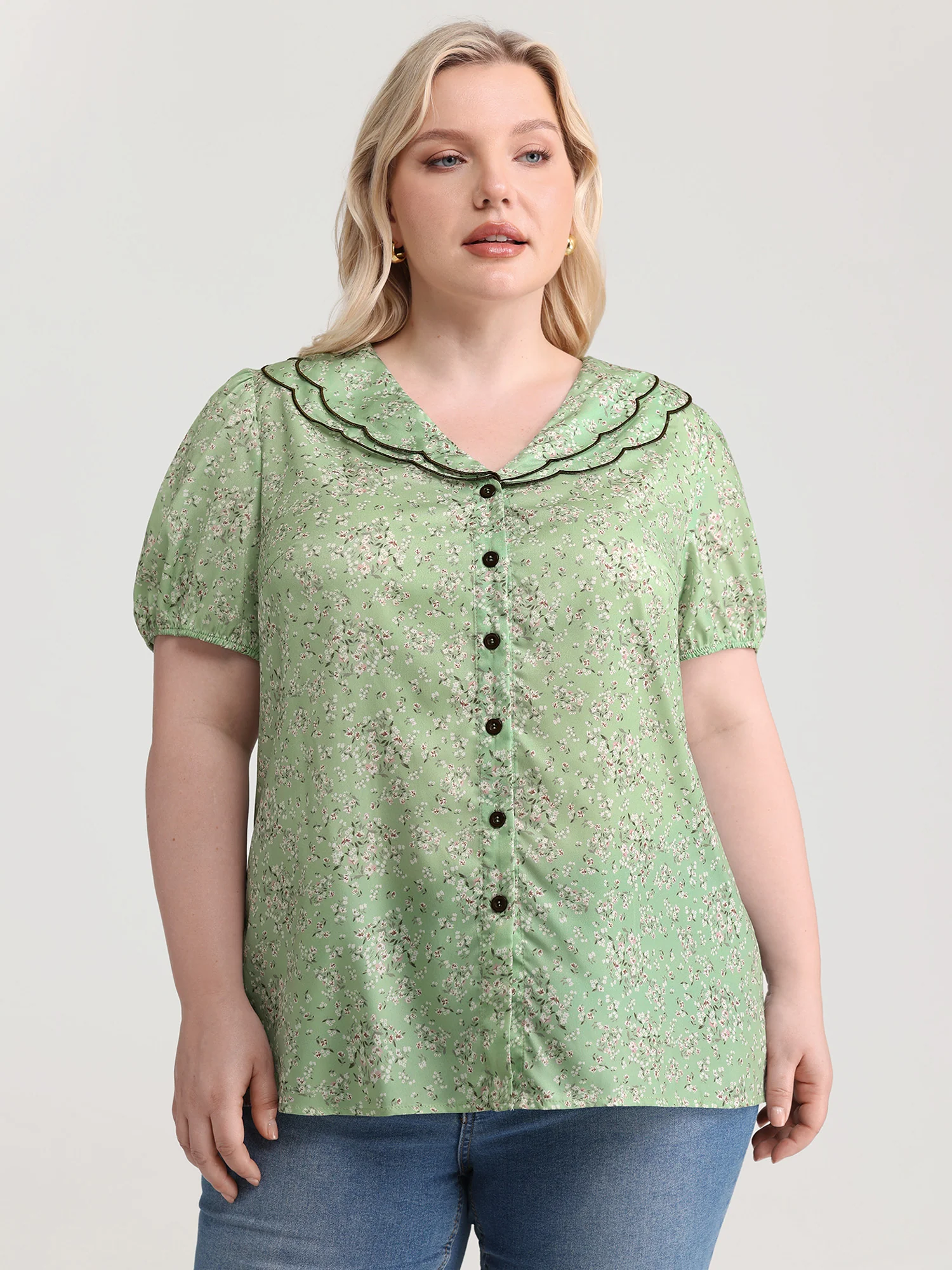 Breezy Floral Print Embroidered Neckline Blouse - Image 2