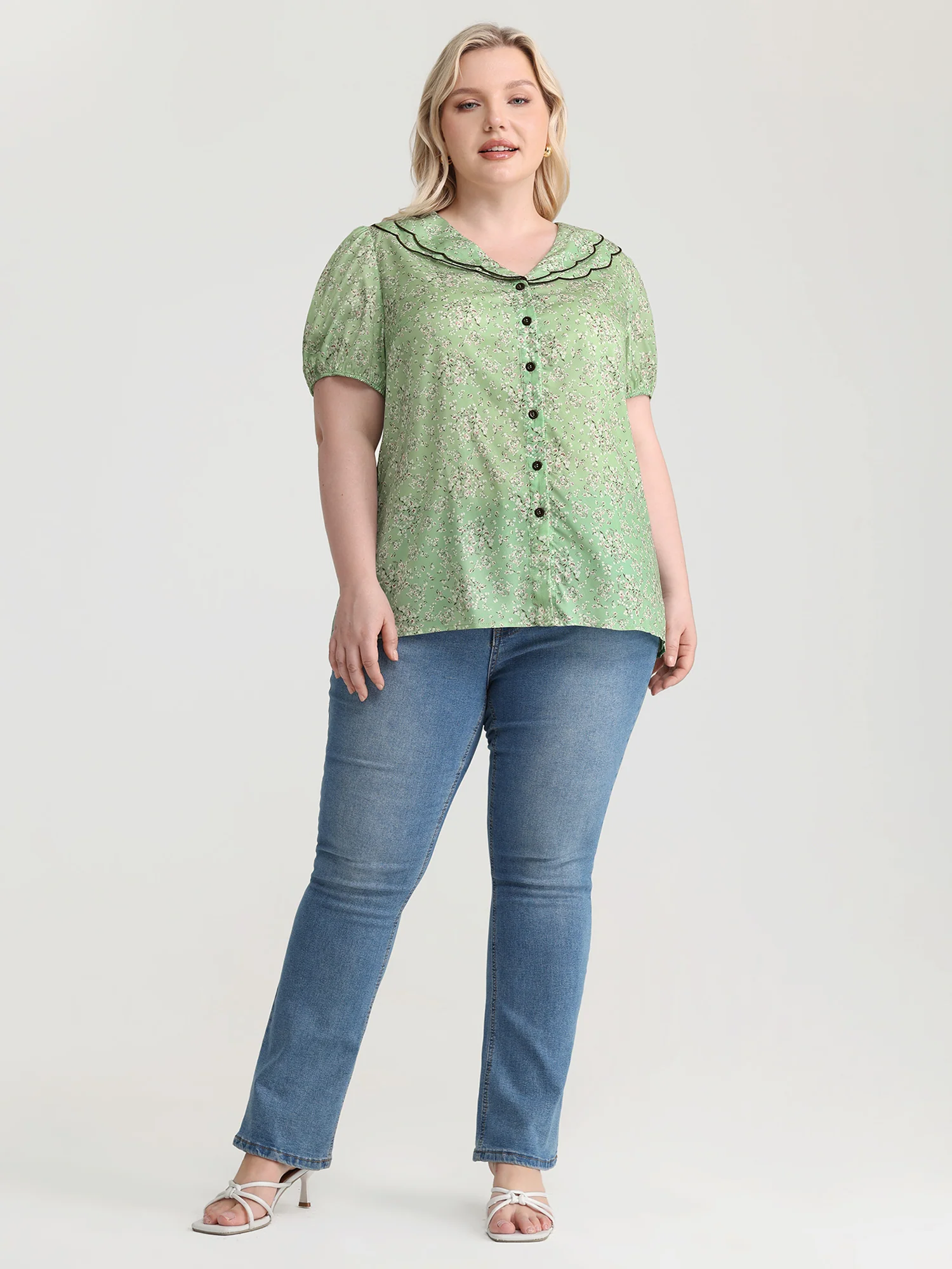Breezy Floral Print Embroidered Neckline Blouse - Image 3