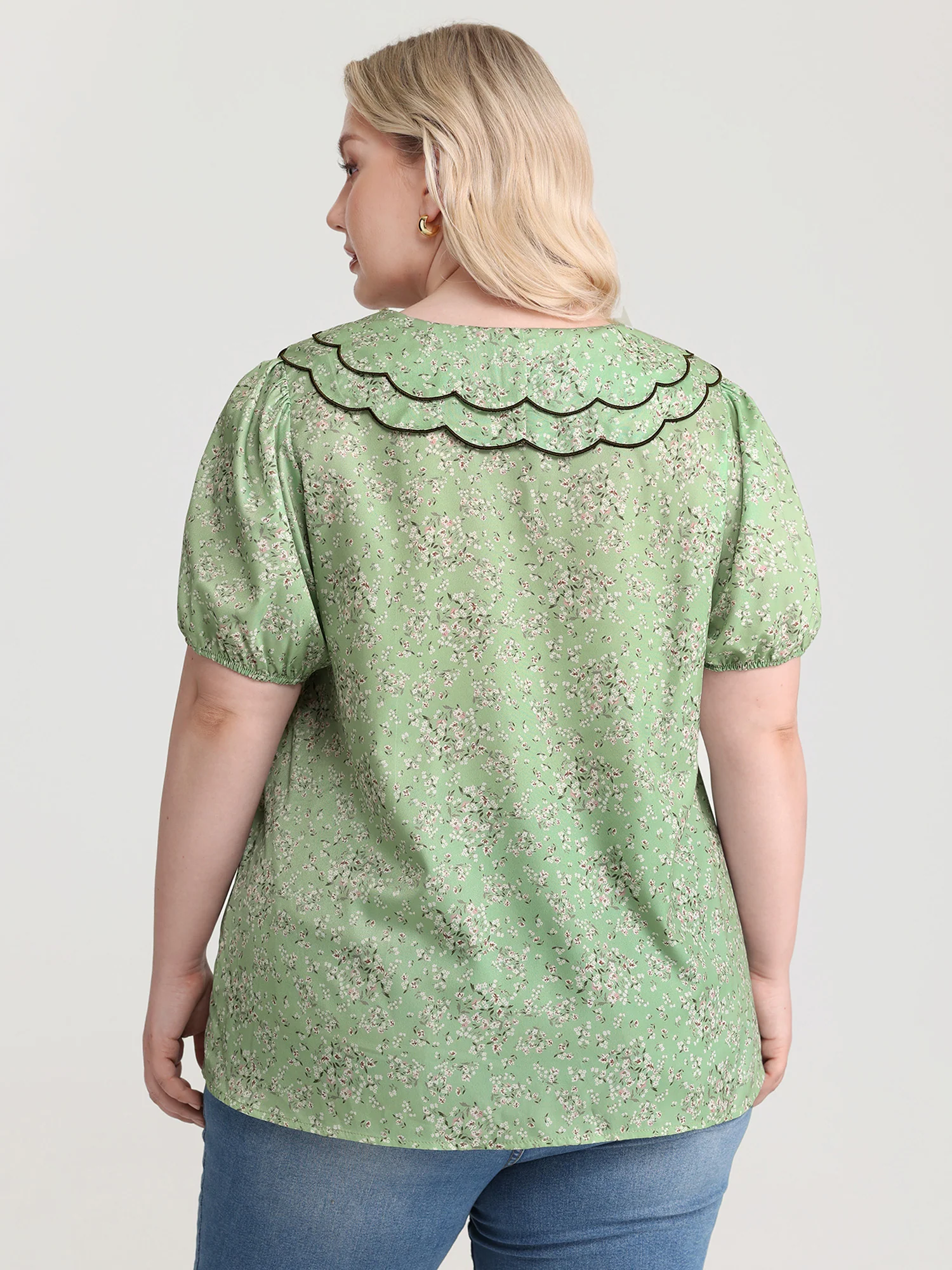 Breezy Floral Print Embroidered Neckline Blouse - Image 4