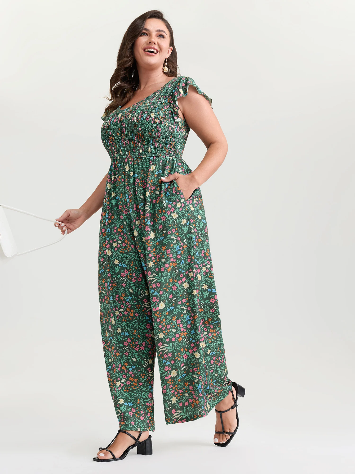 Breezy Floral Print Flutter Sleeve Jumpsuit - Image 2