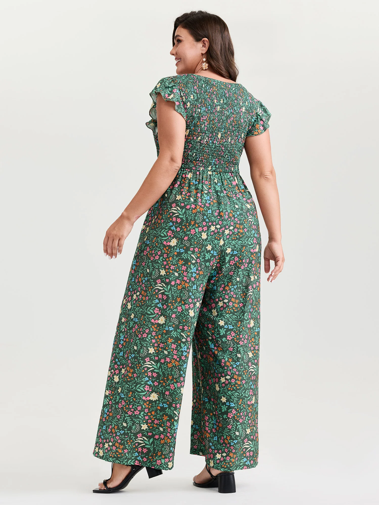 Breezy Floral Print Flutter Sleeve Jumpsuit - Image 4