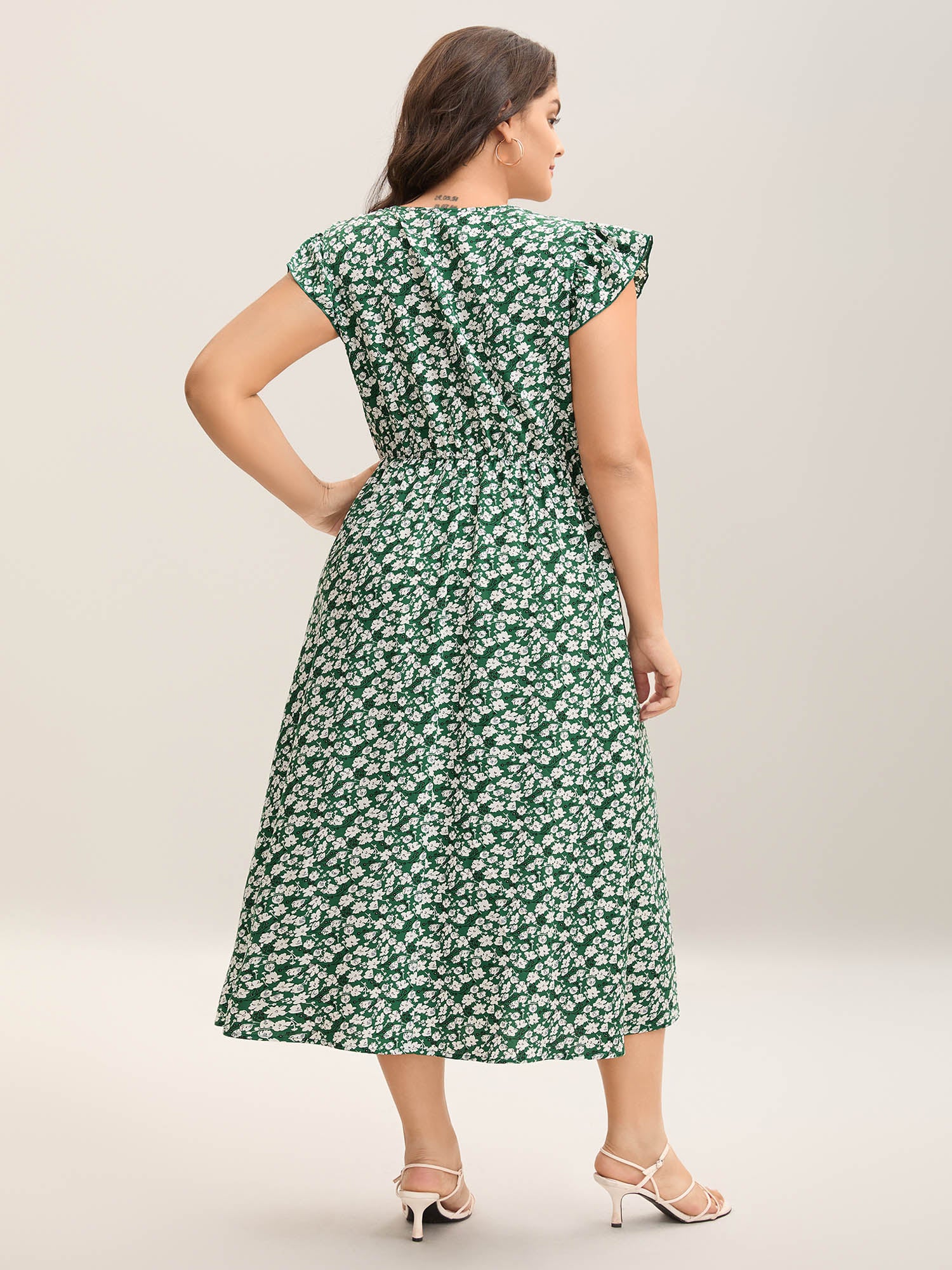 Breezy Floral Print Flutter Sleeve Midi Dress - Image 4
