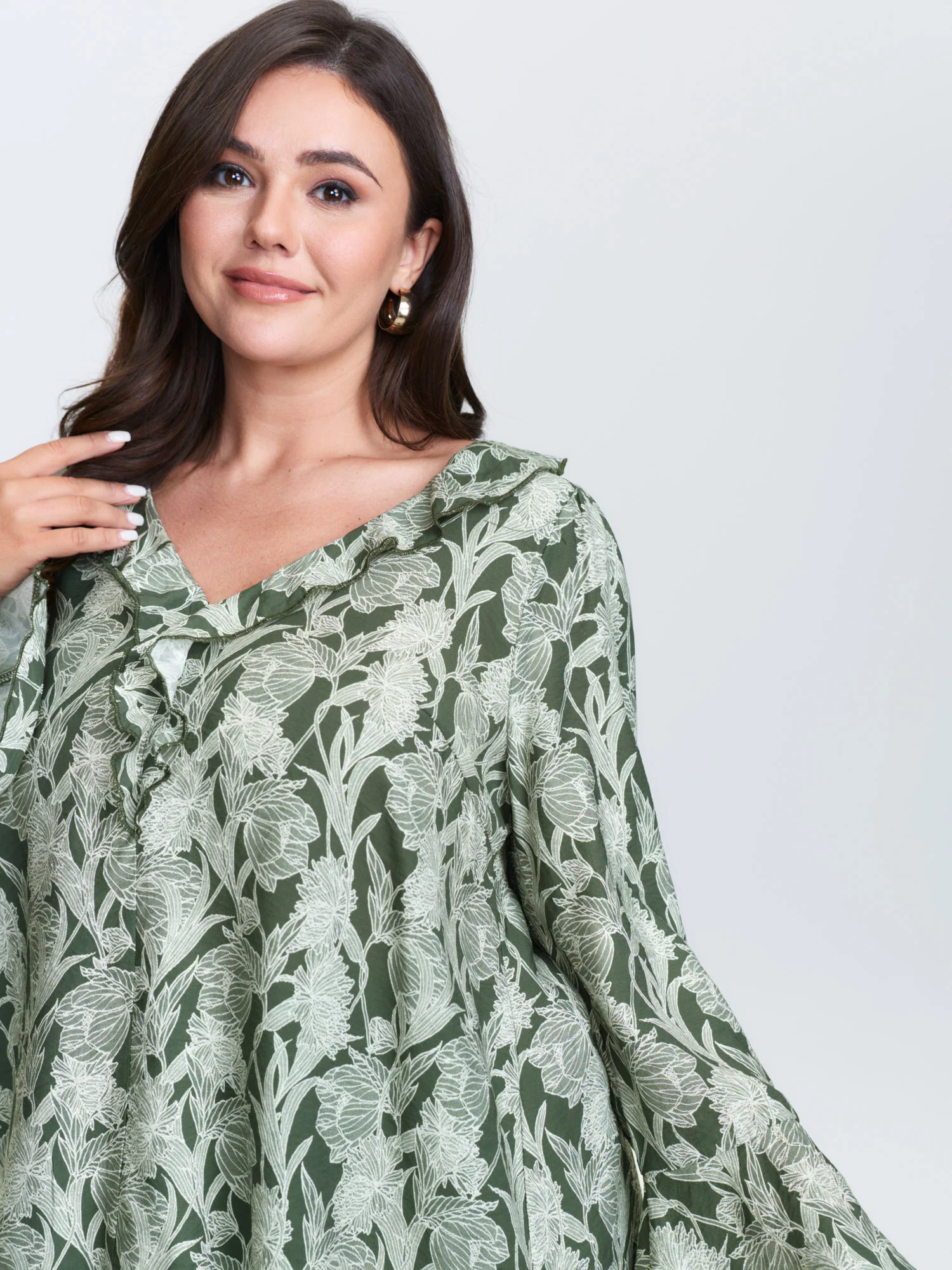 Breezy Floral Print Ruffled Neckline Blouse - Image 2