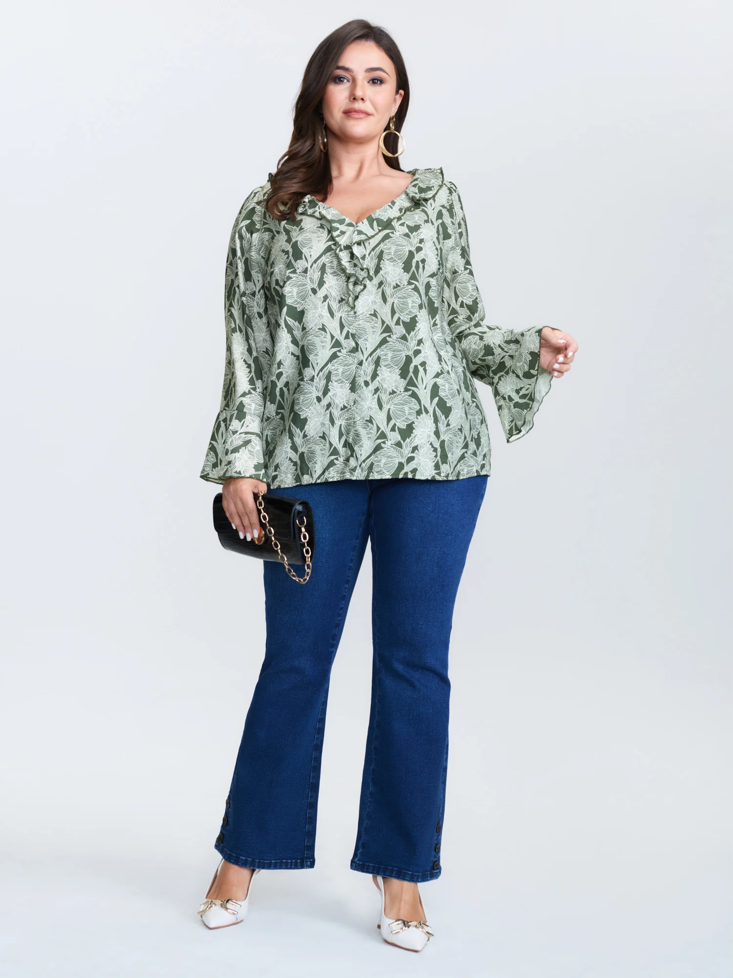 Breezy Floral Print Ruffled Neckline Blouse - Image 3
