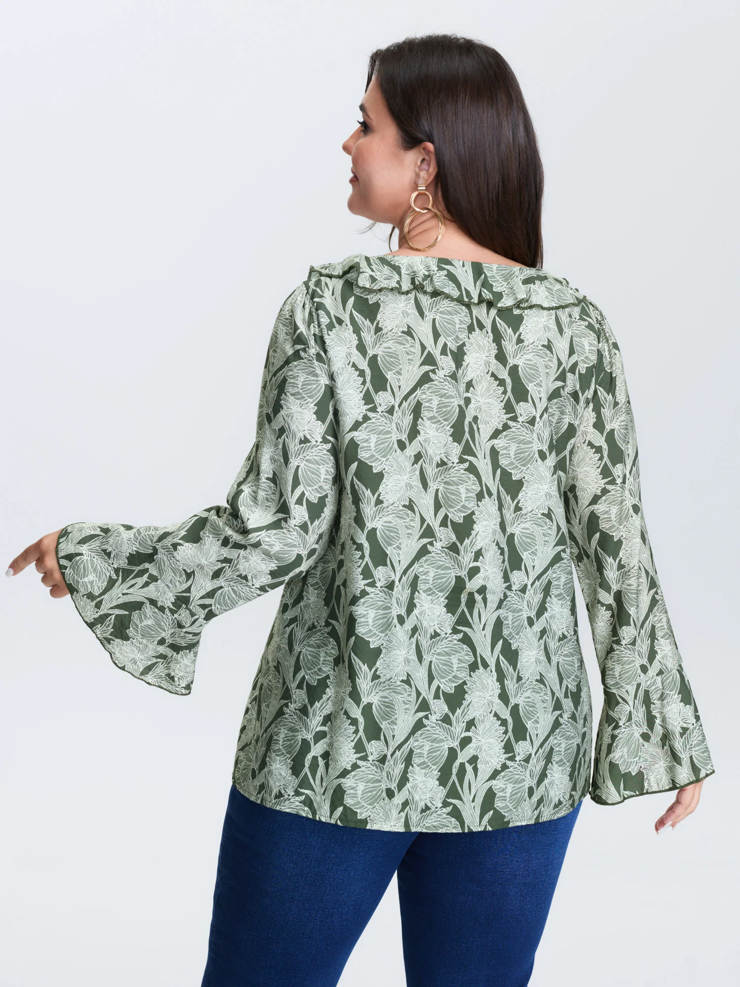 Breezy Floral Print Ruffled Neckline Blouse - Image 4
