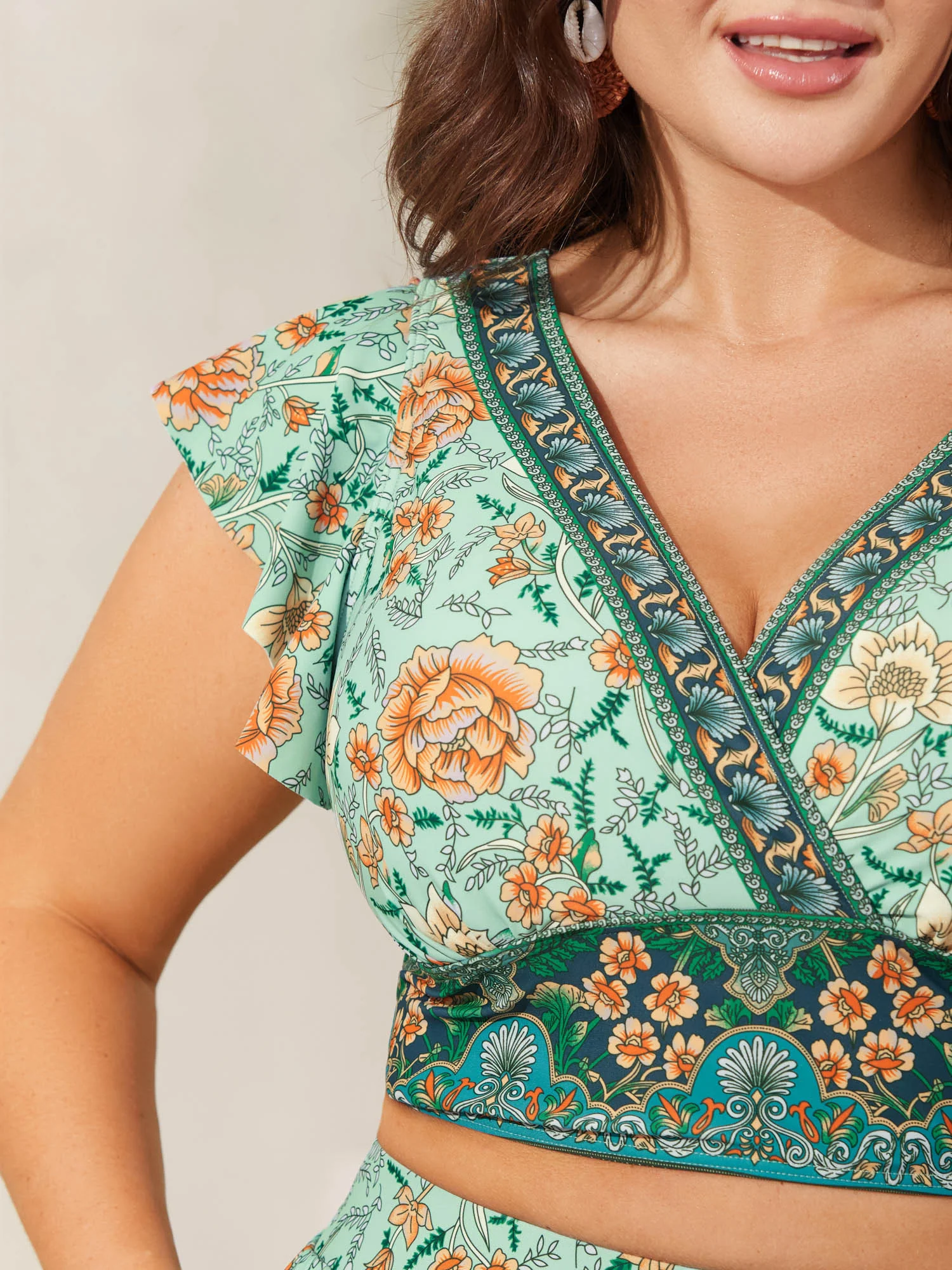 Breezy Floral Print Ruffled Swim Top - Image 2